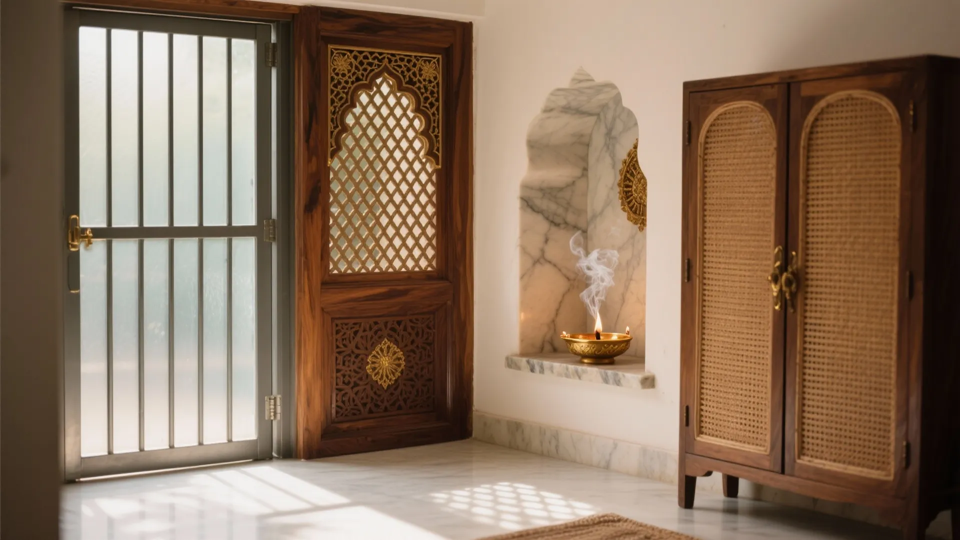 Jali Design for Pooja Room: 5 Ideas: Small-space pooja sanctuaries with airy, sacred jali that glow, breathe, and fit real life