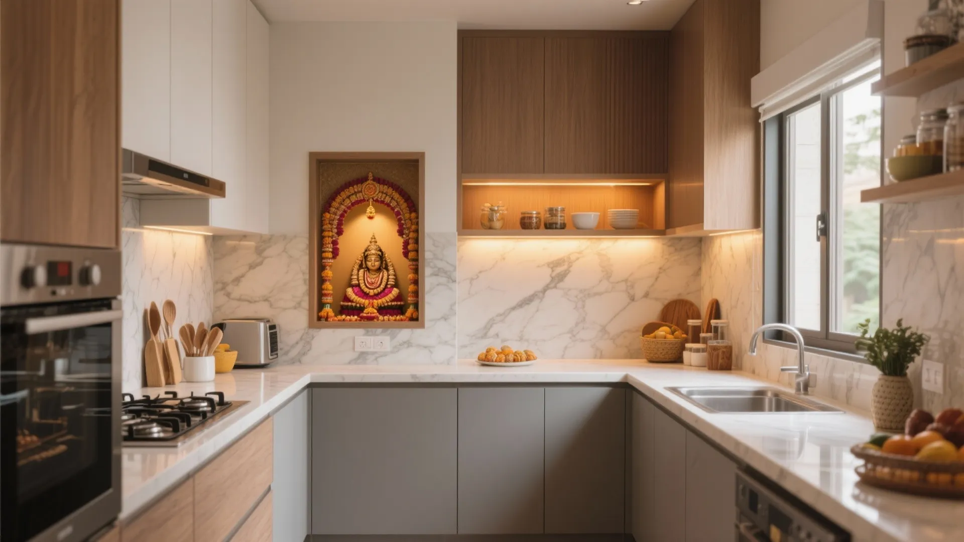 5 Pooja Room in Kitchen Ideas: Creative and Practical Small-Space Pooja Room Designs for Your Kitchen