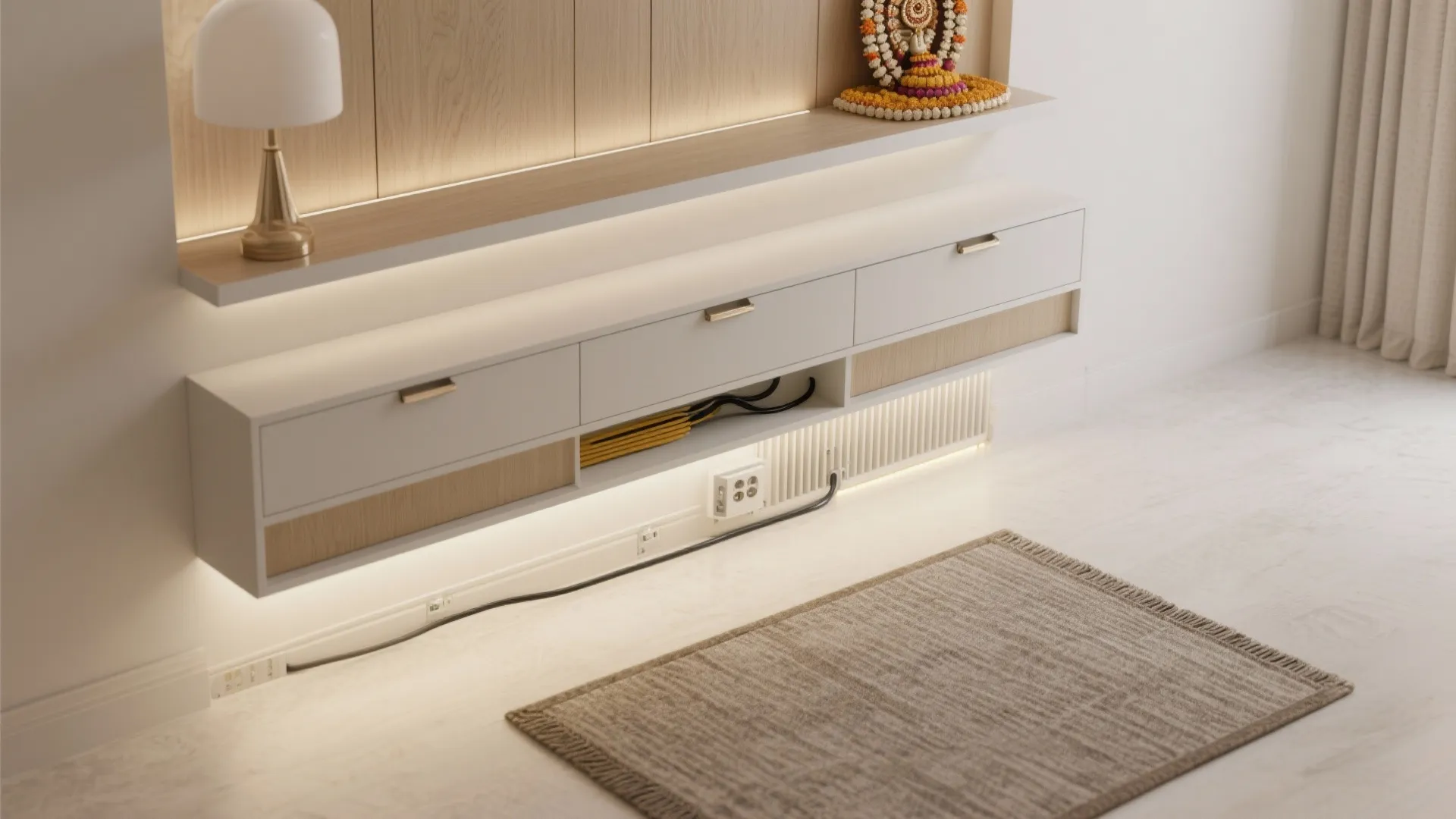 Minimalist backdrop with smart storage