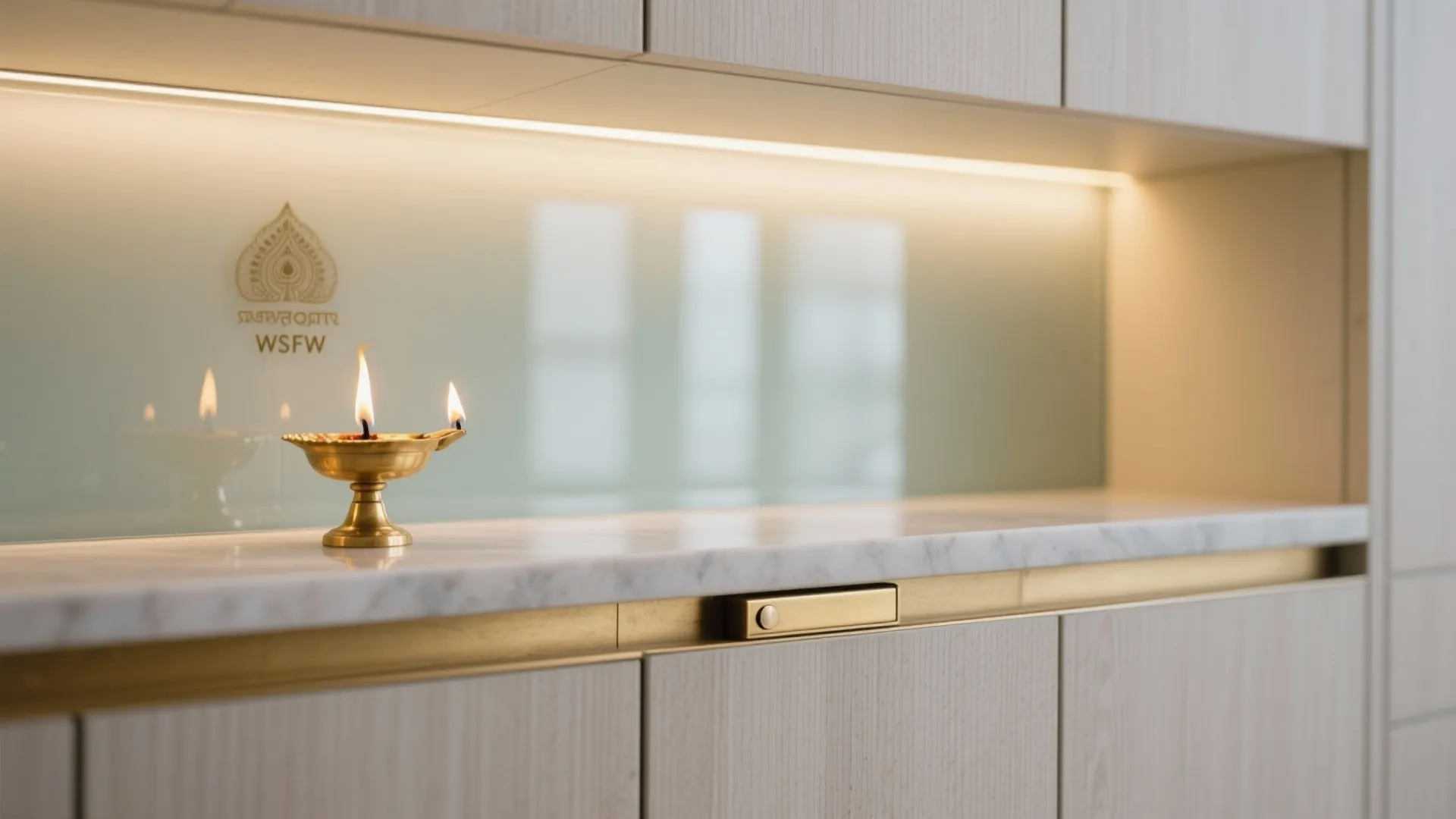 Minimalist Pooja Wall with Hidden Storage