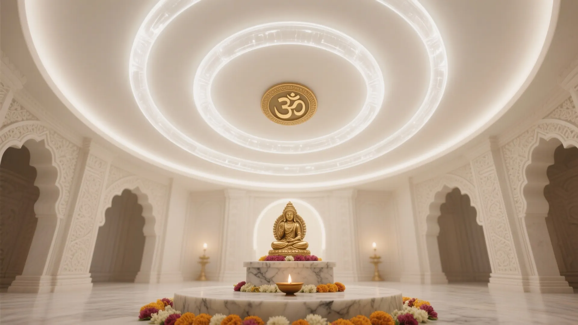 Om halo and concentric circles (the mandala ceiling)