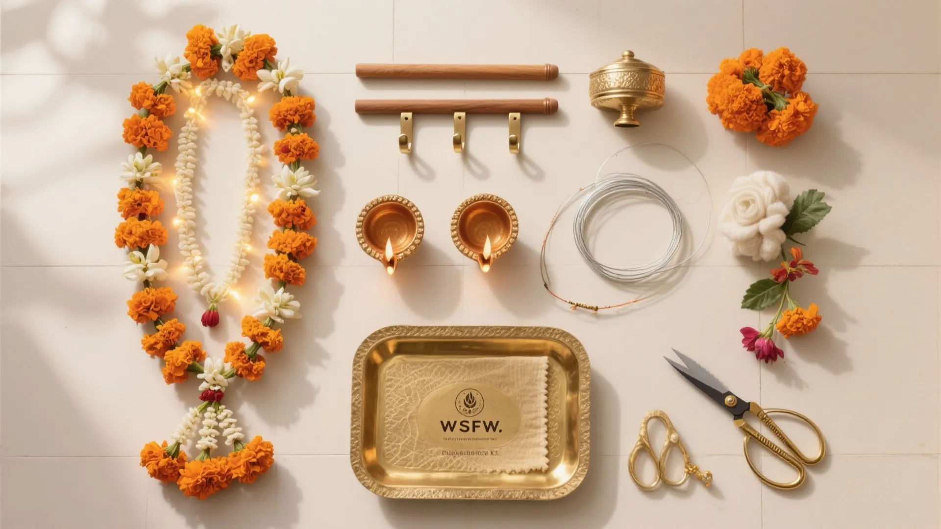 Minimal marigold strings with soft lighting