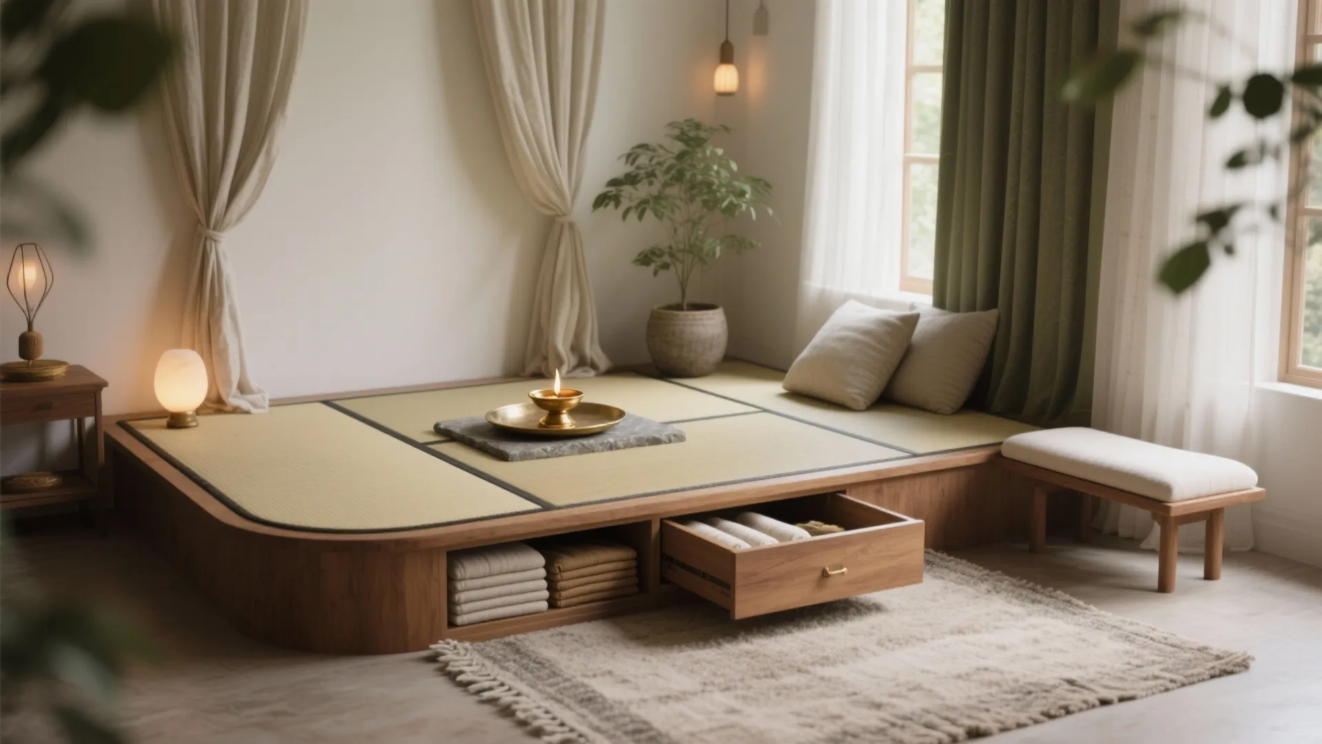 Multi-Functional Pooja + Meditation Corner with Acoustic Warmth