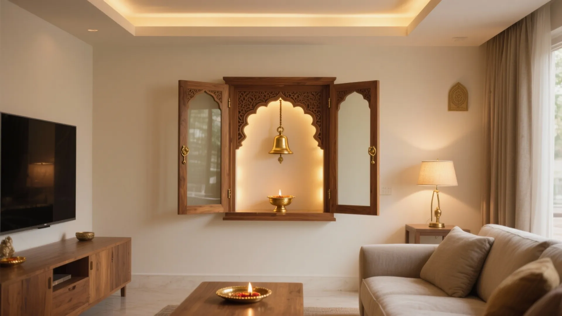 A Calm Pooja Niche and Layered Lighting