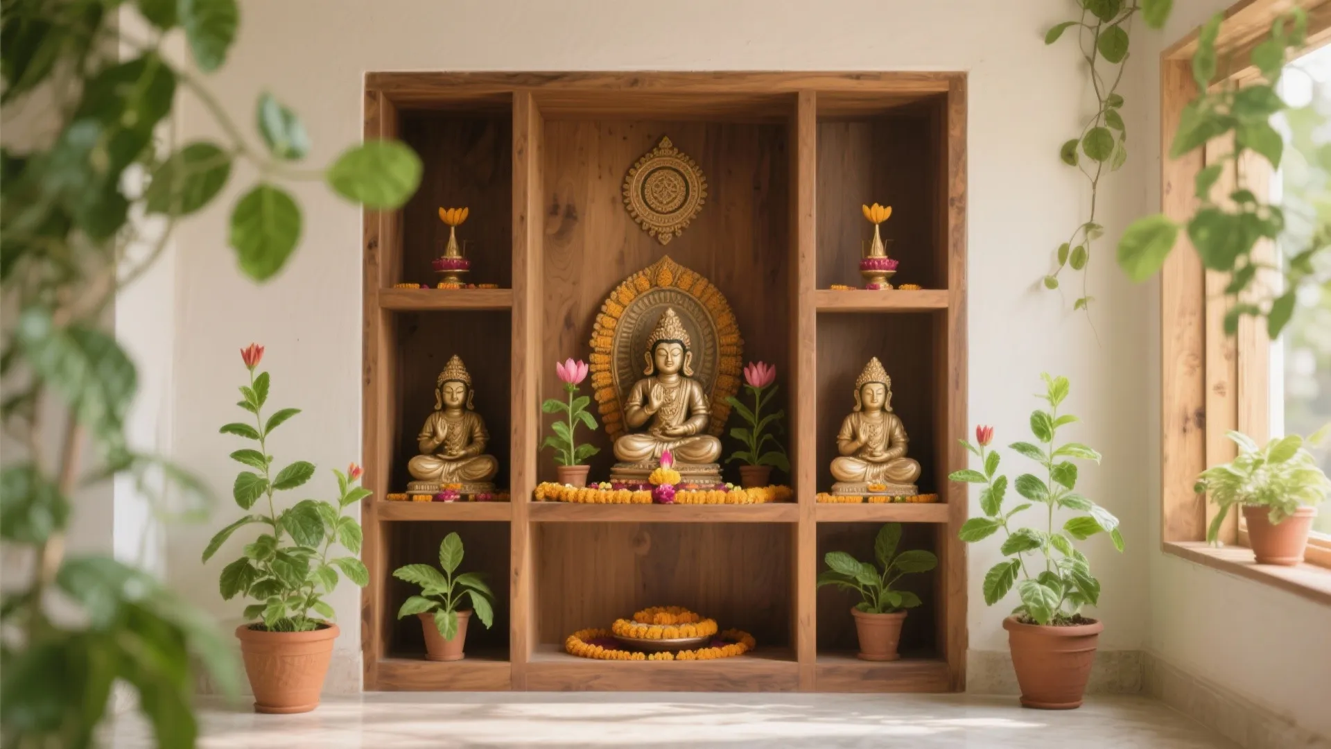 Open Shelf Display with Plants