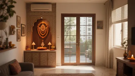 5 Pooja Room Door Designs with Glass and Wood