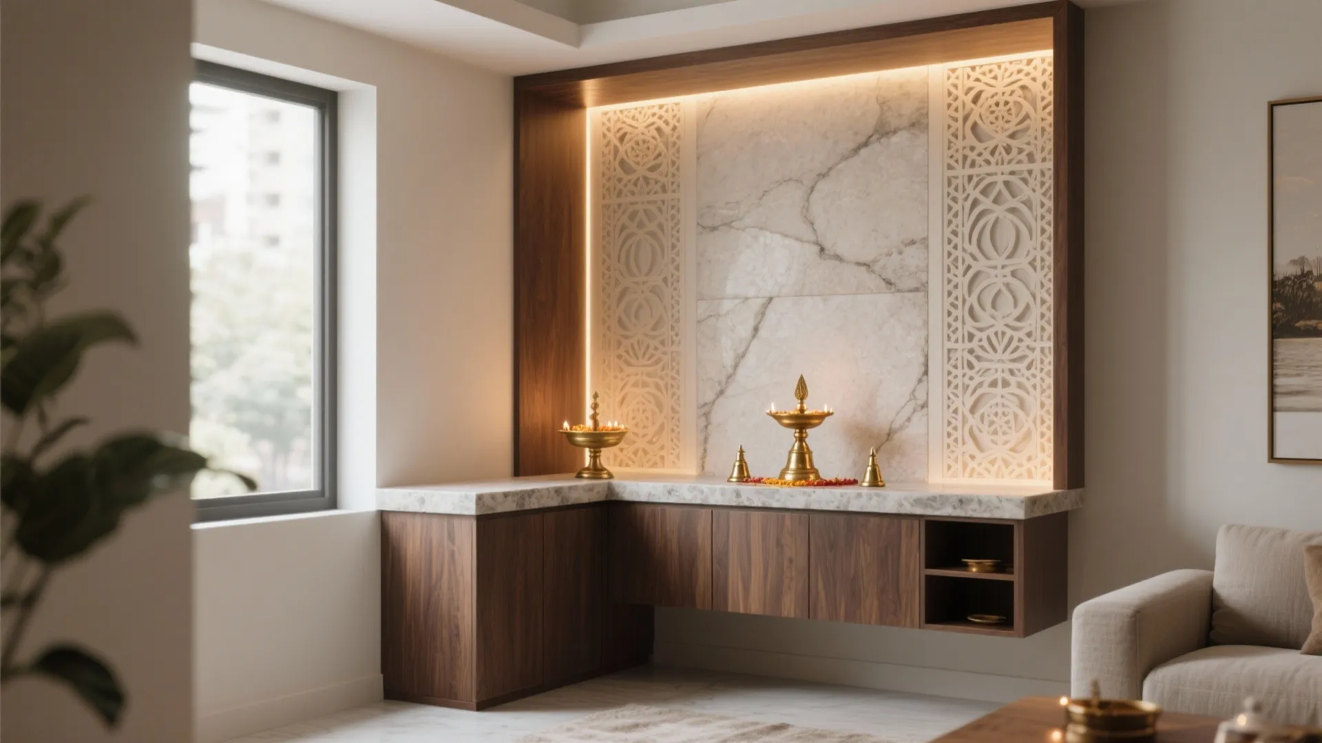 5 Smart Pooja Room Design Ideas for Small Homes: Compact pooja room design that blends serenity, storage, and style