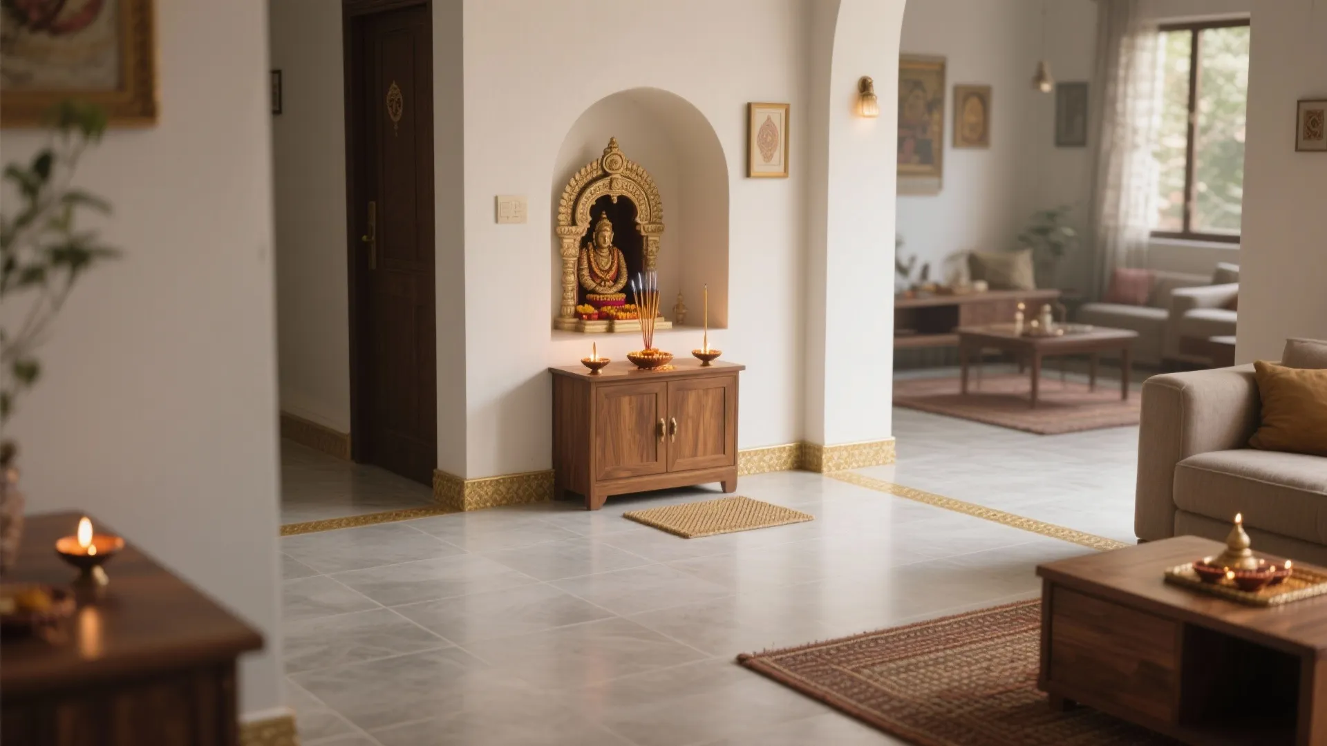 Pooja room floor tiles design: 5 ideas that work