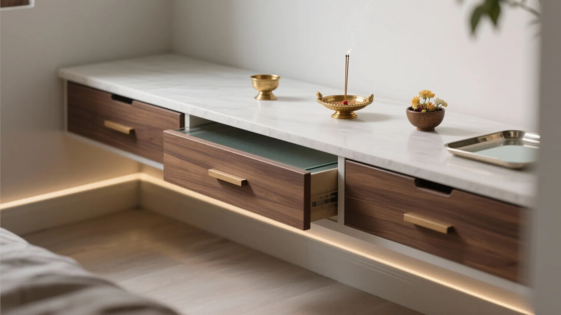 Minimal, Concealed-Storage Pooja Table