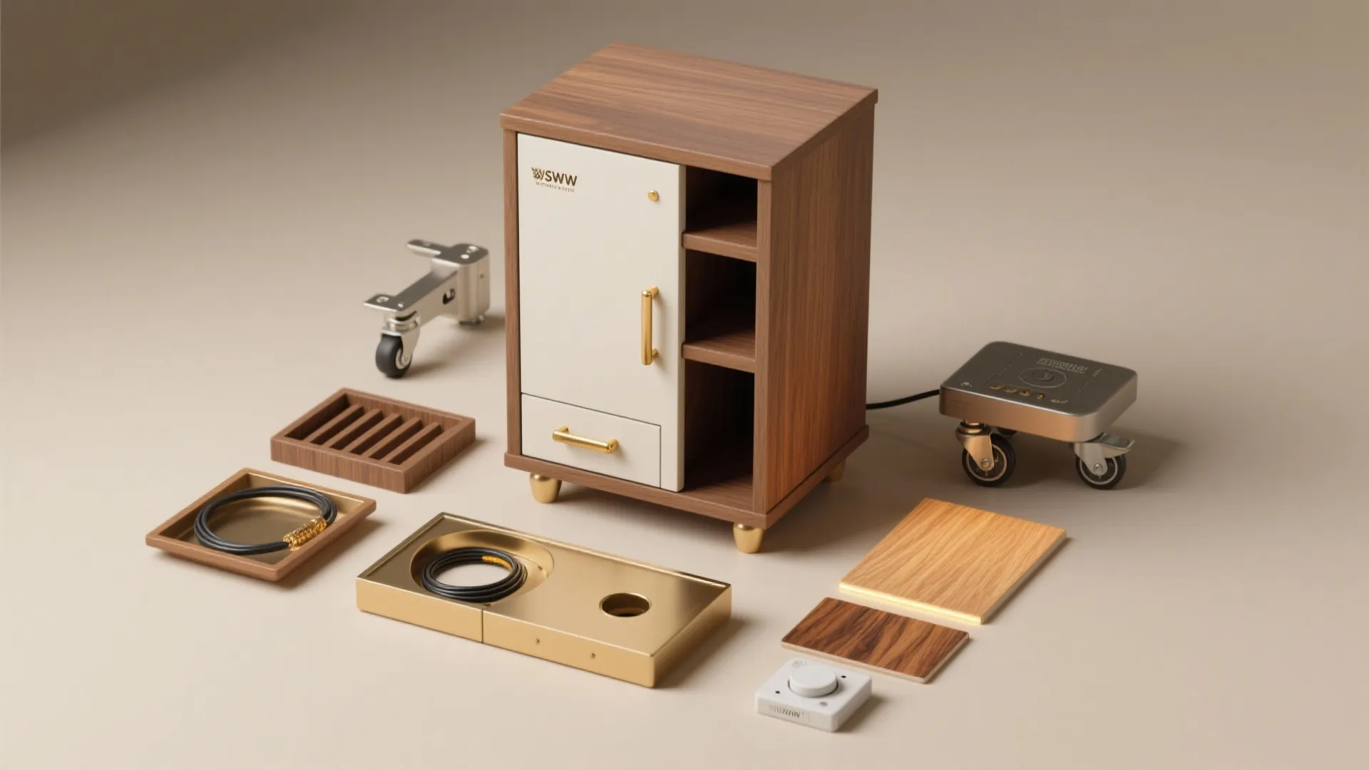 Compact pooja tower with drawer stack and safety features