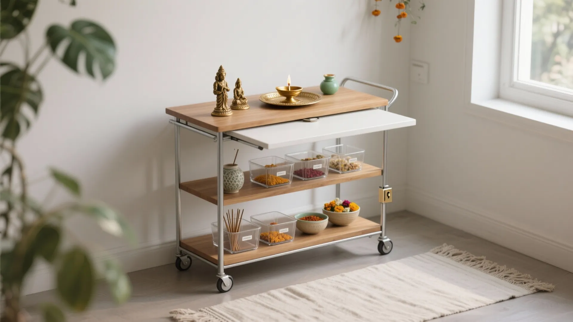 2) Portable Pooja on a Foldable Console or Trolley