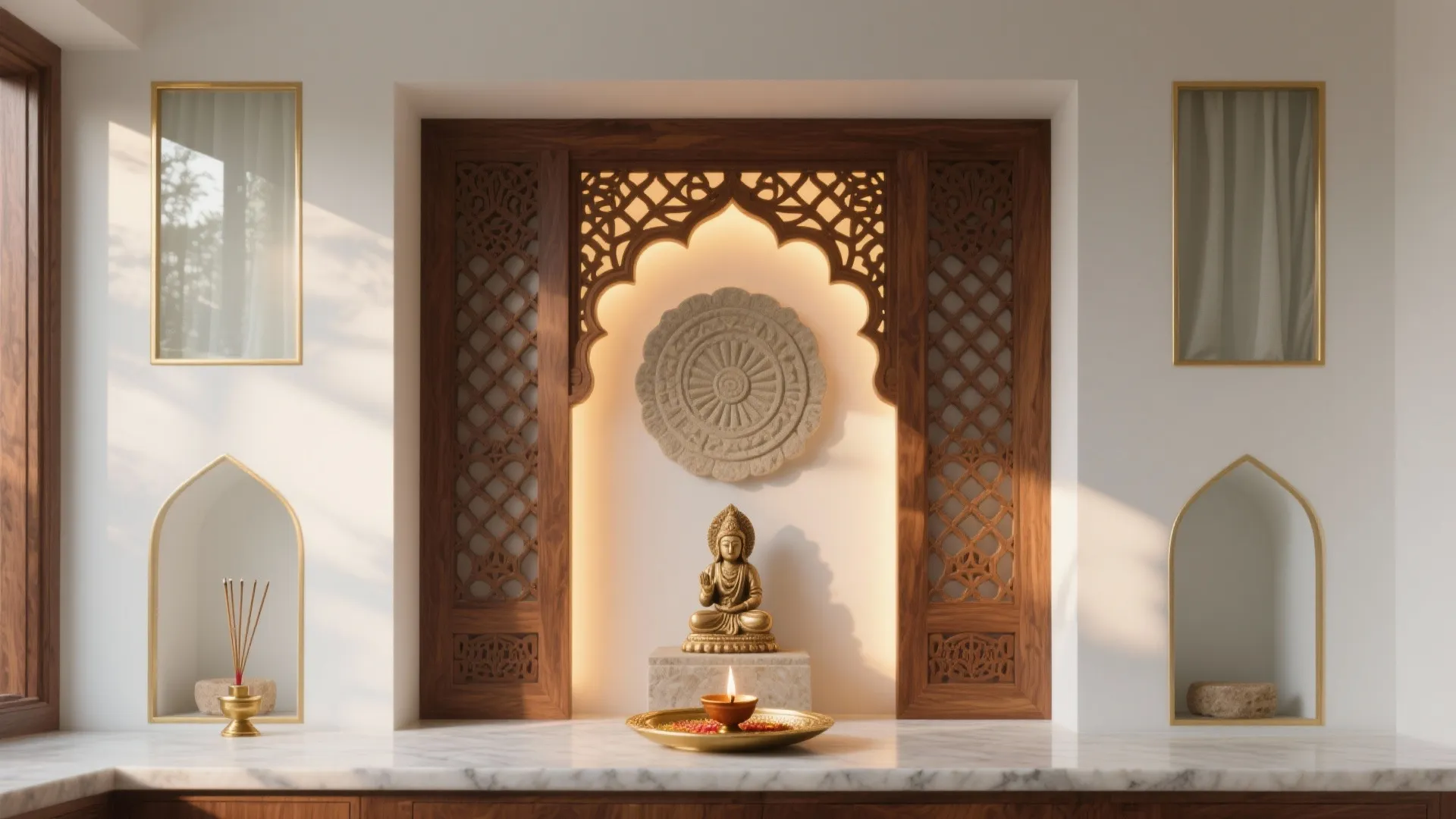 5 Pooja Room Interior Wall Design Ideas: Small-space pooja room wall design with five expert, serene and storage-smart ideas I use in real homes