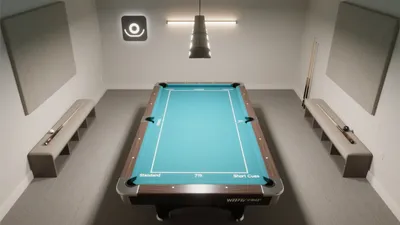 Modern Pool Table Room with Ambient Lighting & Smart Storage