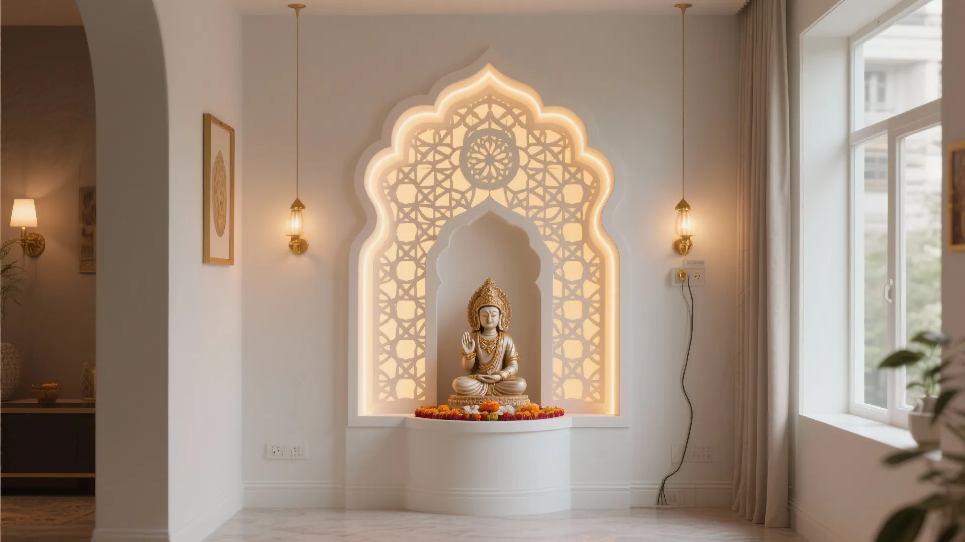 1. Sculpted POP Arch with Backlit Jaali