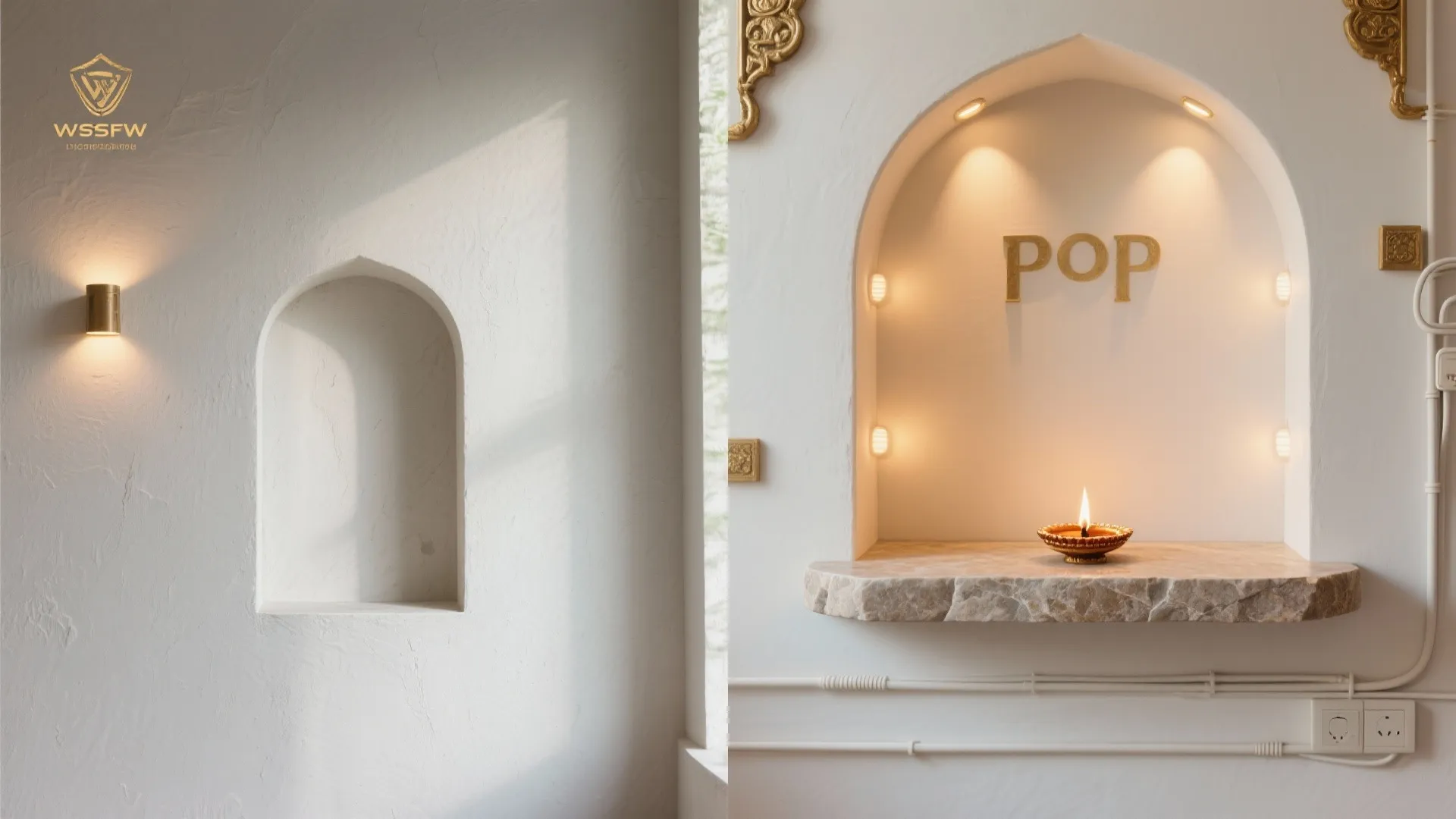 Recessed POP Arch with a Floating Mandir Shelf
