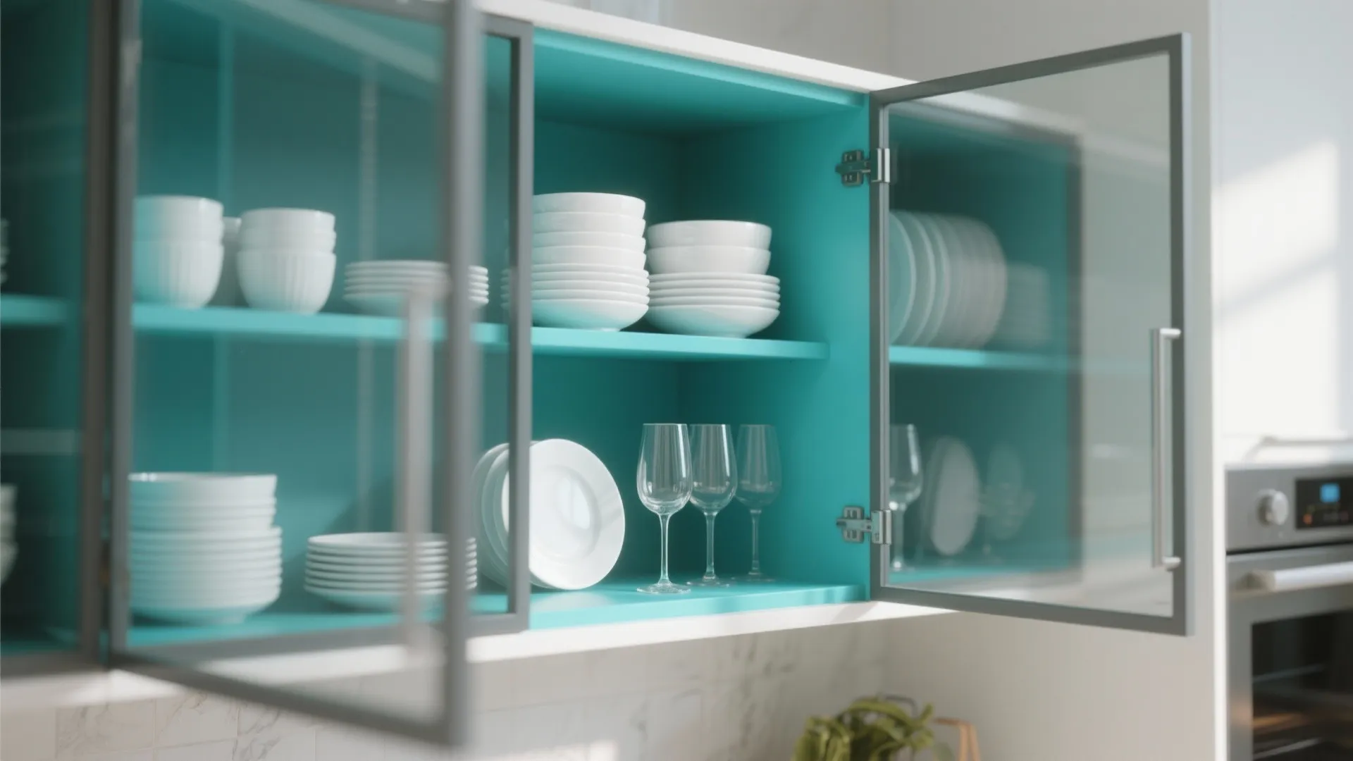 10. Pop of Color Inside Cabinets