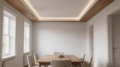 Modern Dining Room with Wood Ceiling and Natural Light