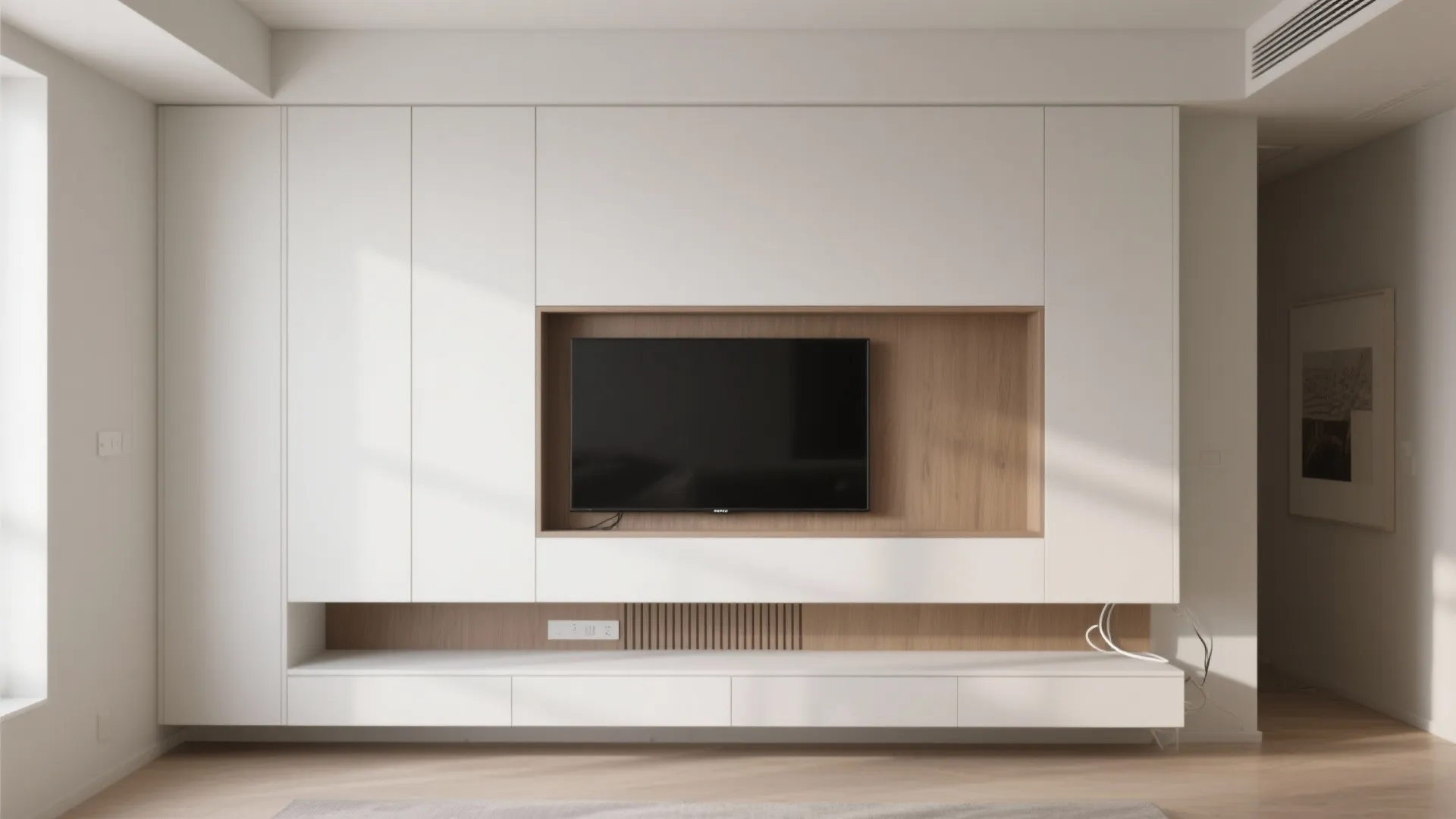 Clean-lined POP TV Wall with Hidden Storage