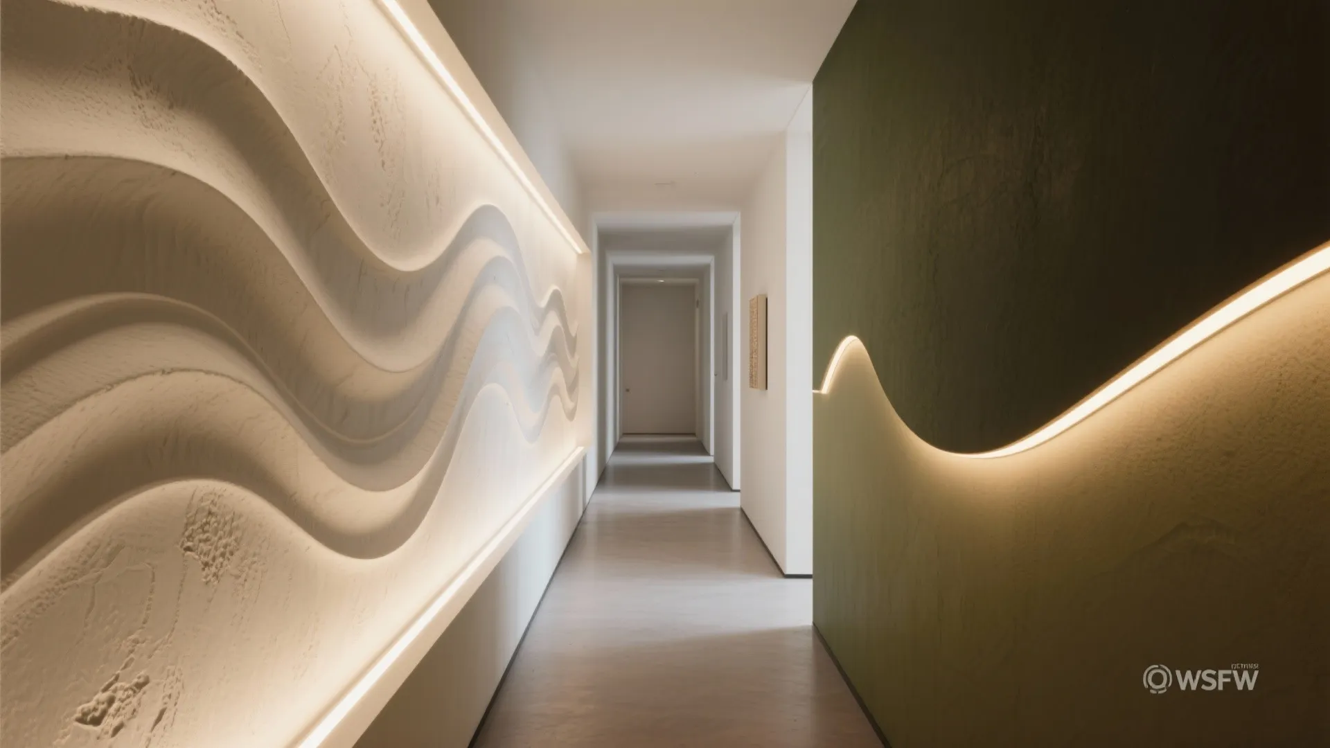 POP accent wall with LED wash and color blocking