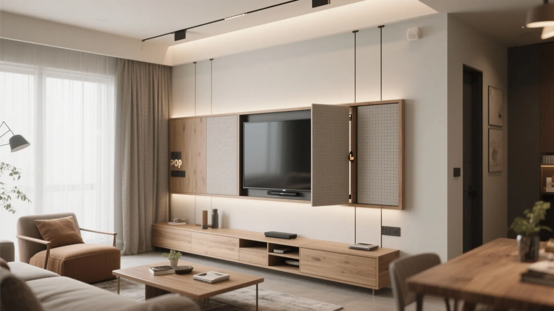 Multi-Functional POP Wall: Sliding Panels and Acoustic Layers