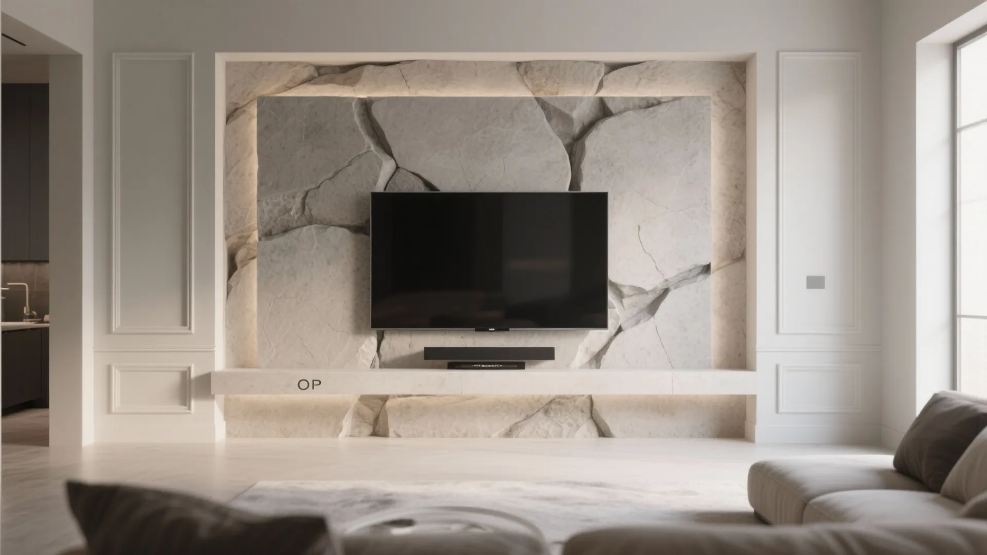 Stone-Effect Finishes Framed by POP Mouldings