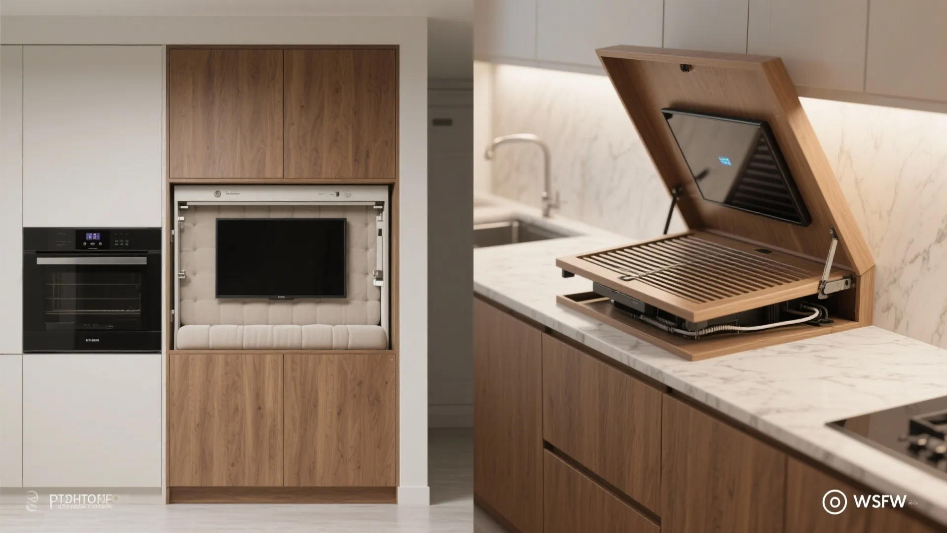 3. Pop-up or retractable screen in a cabinet