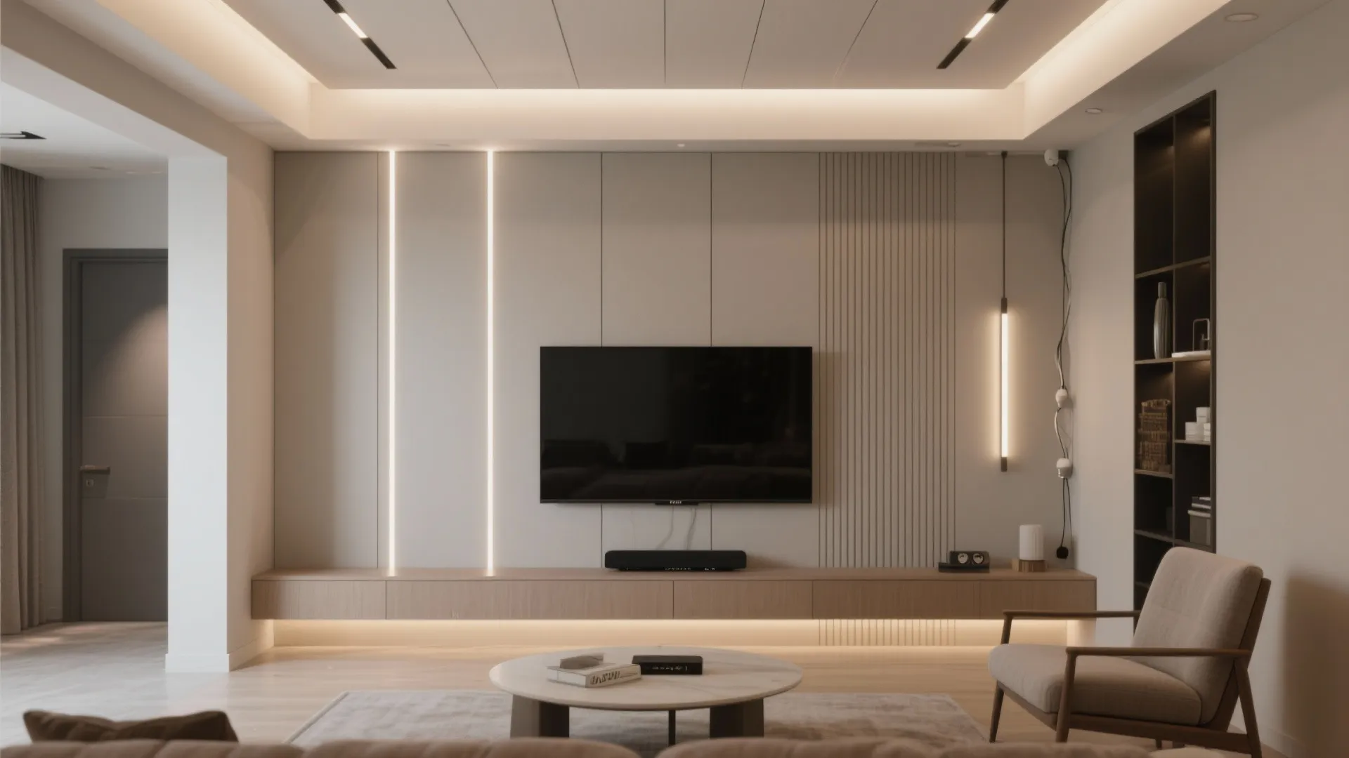 POP Wall Panels as Accent Ribs Flowing onto the Ceiling