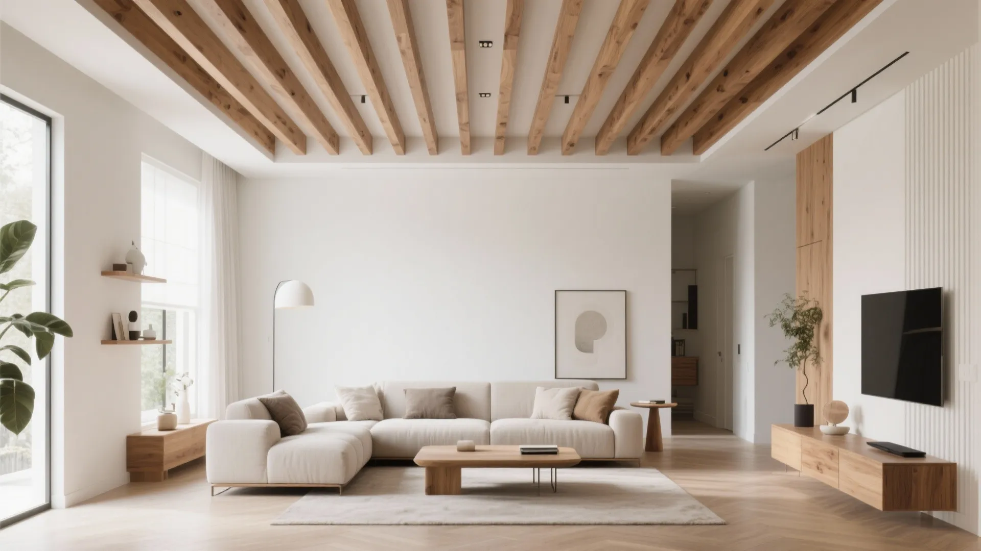 POP False Ceiling with Wooden Inserts