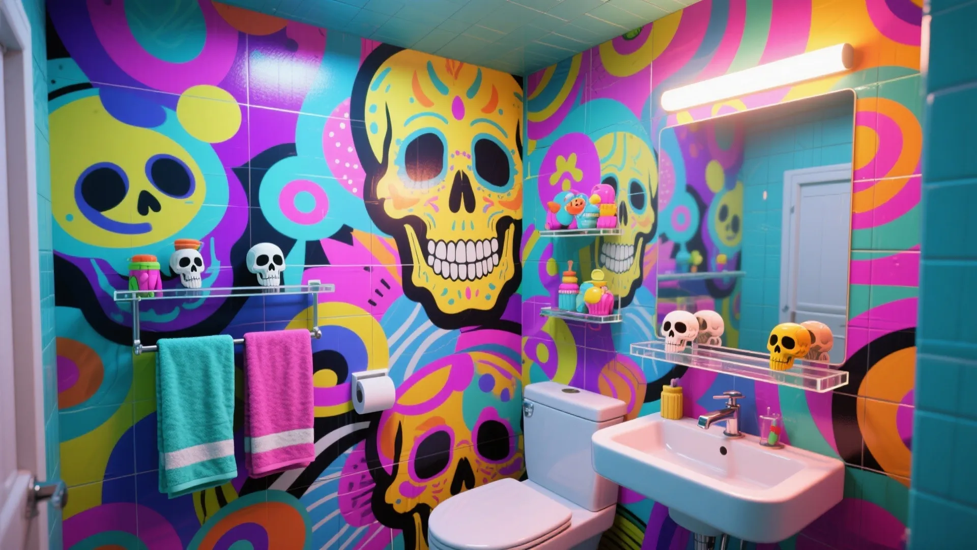 4. Pop Art Skulls for a Playful Bath