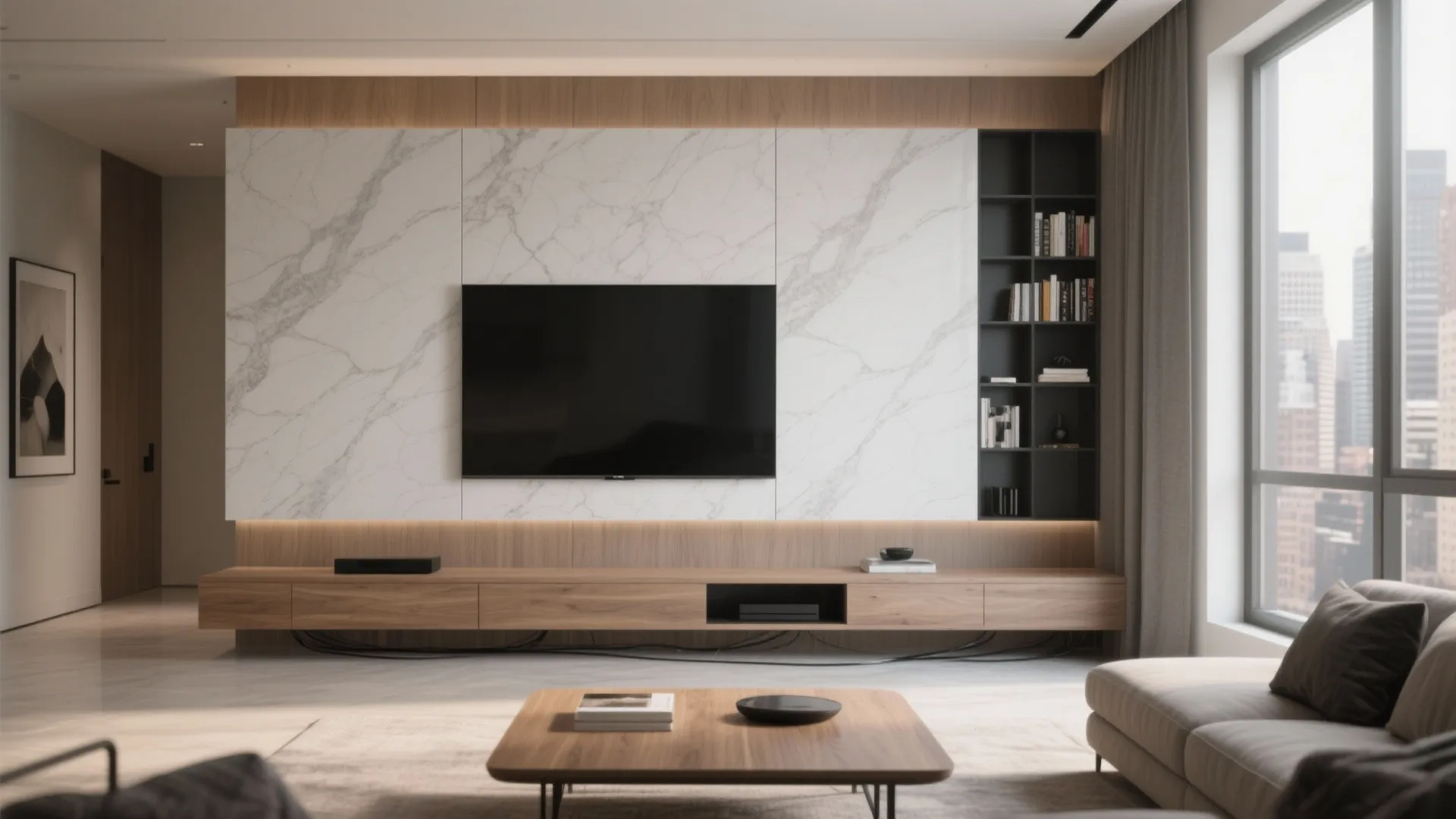 Large-Format Porcelain TV Feature Wall