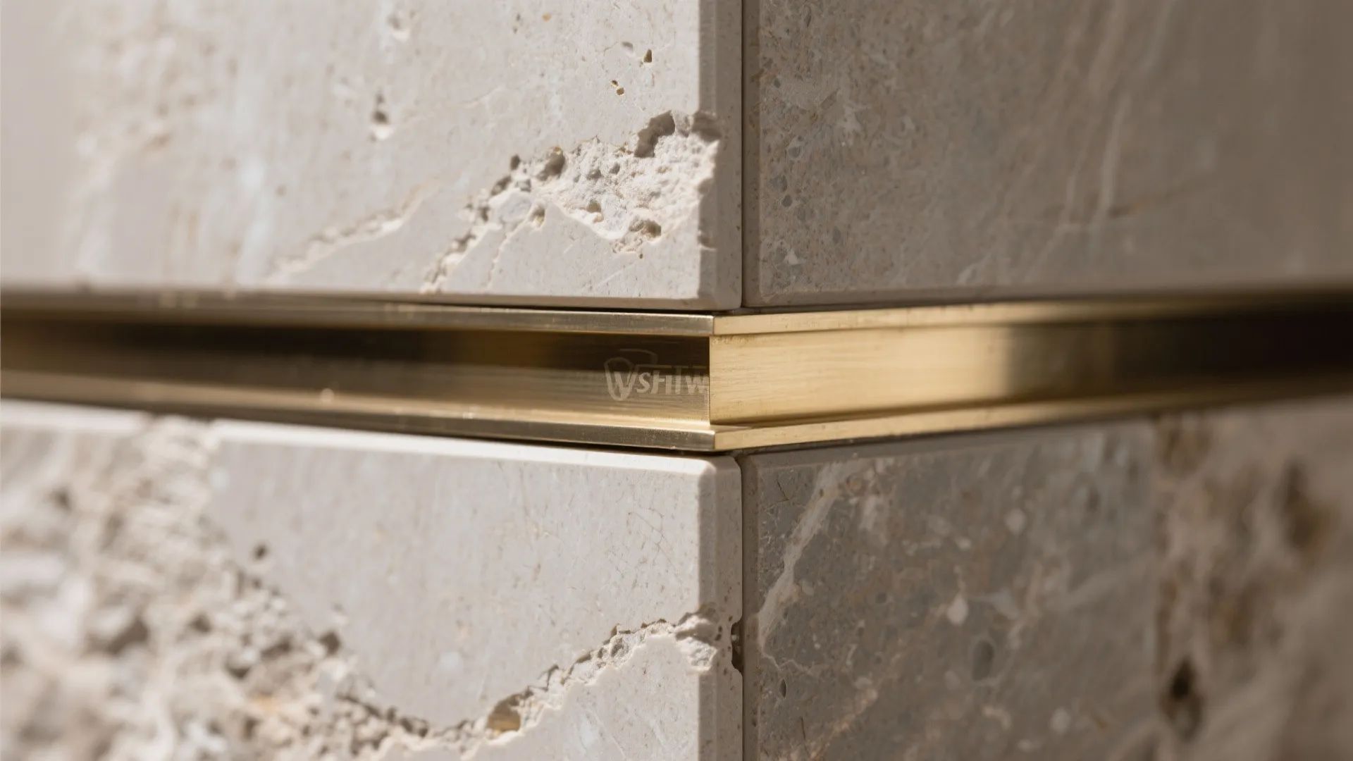 Stone-look panels with metal inlays