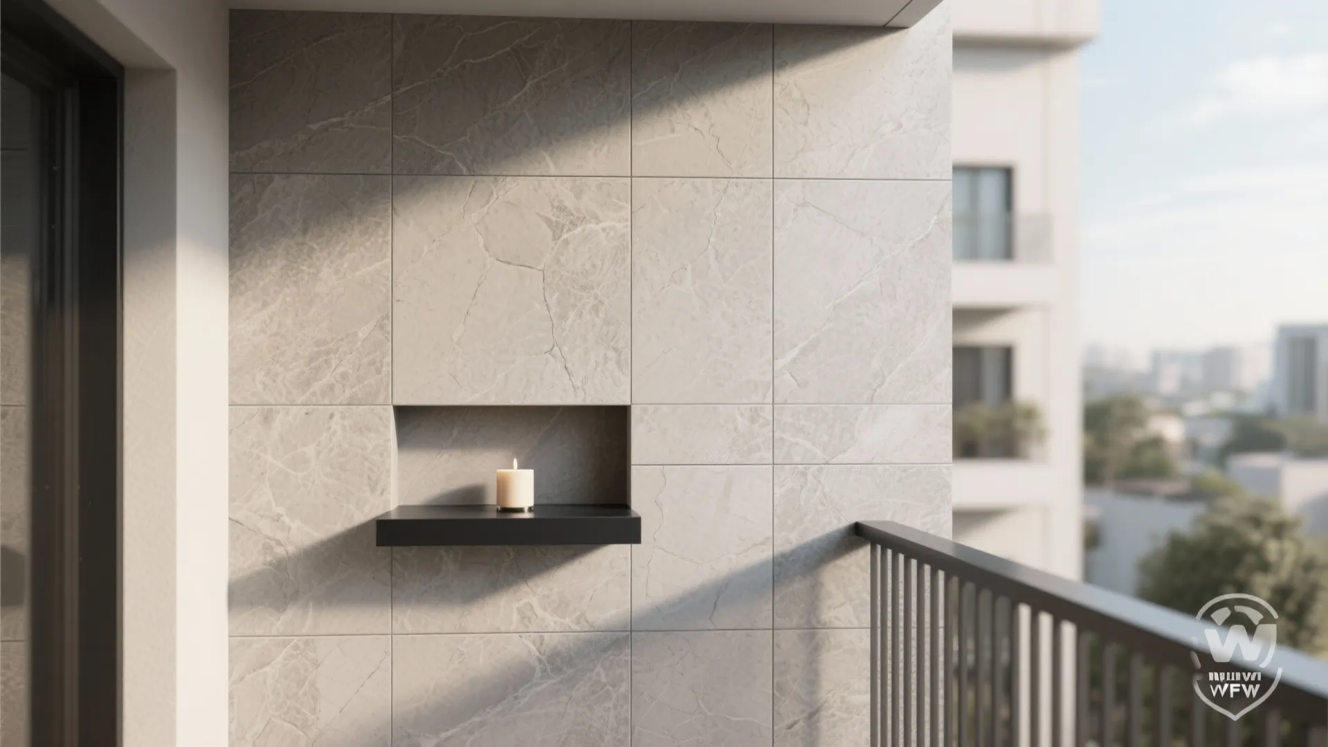 Ceramic or Porcelain Cladding with Shelves and Accent Niches