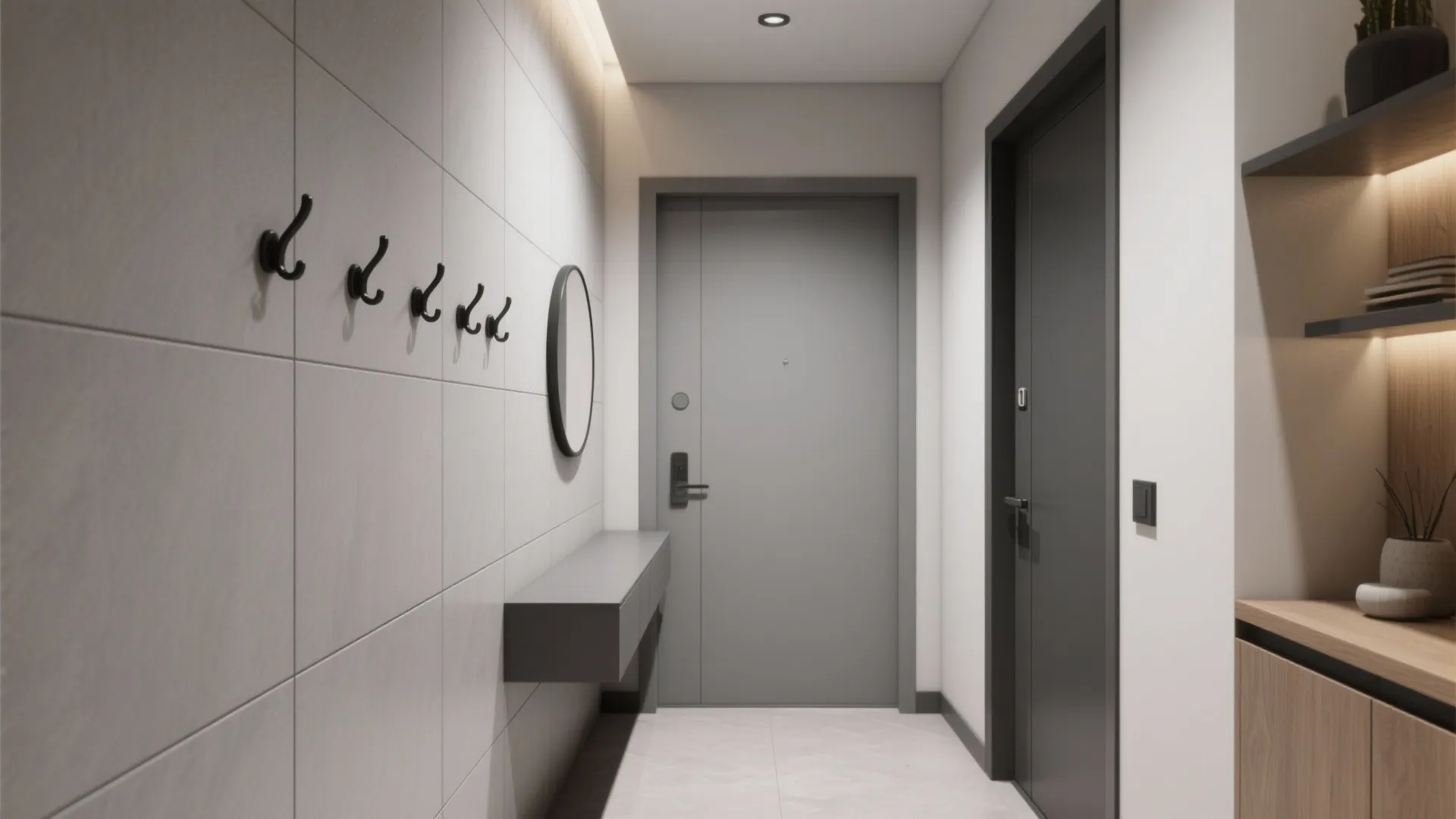 Large-Format Porcelain for a Calm, Seamless Entry Wall