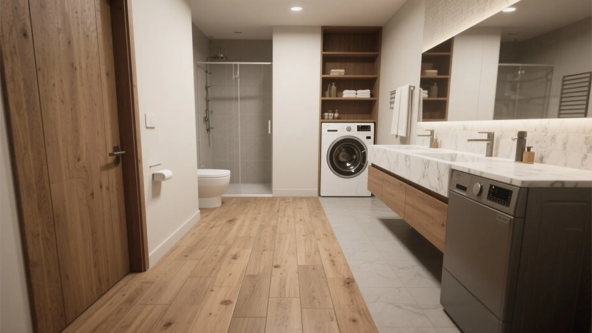 1. Porcelain Planks Laid Like Hardwood