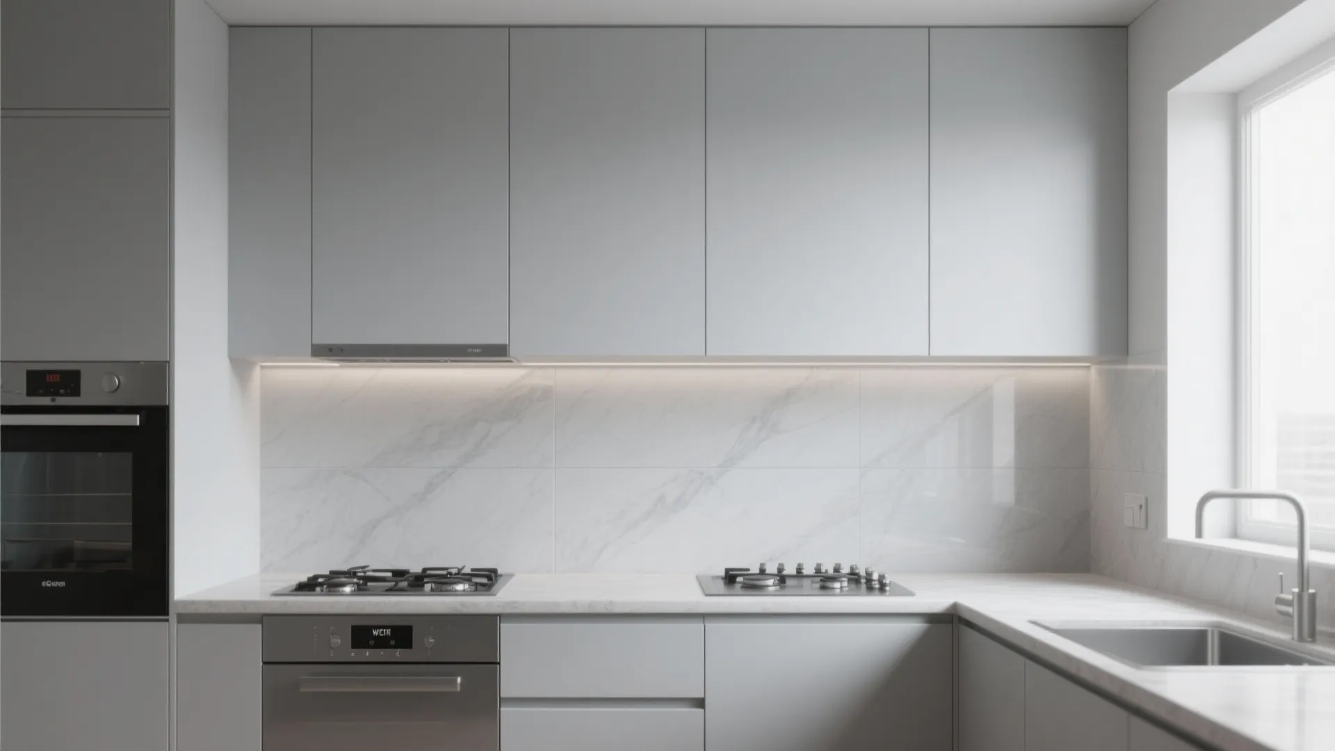 2. Large-format porcelain slabs for minimal seams