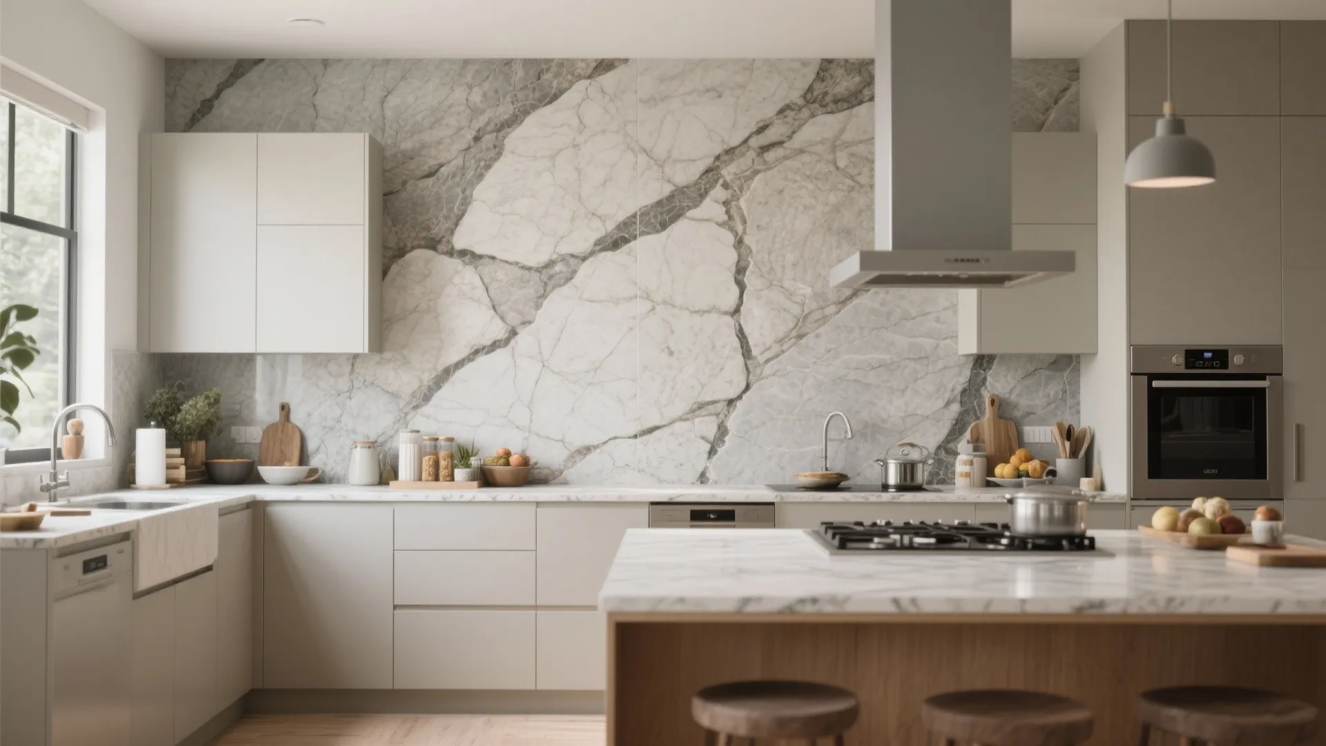 4. Textured porcelain slabs — durable luxury