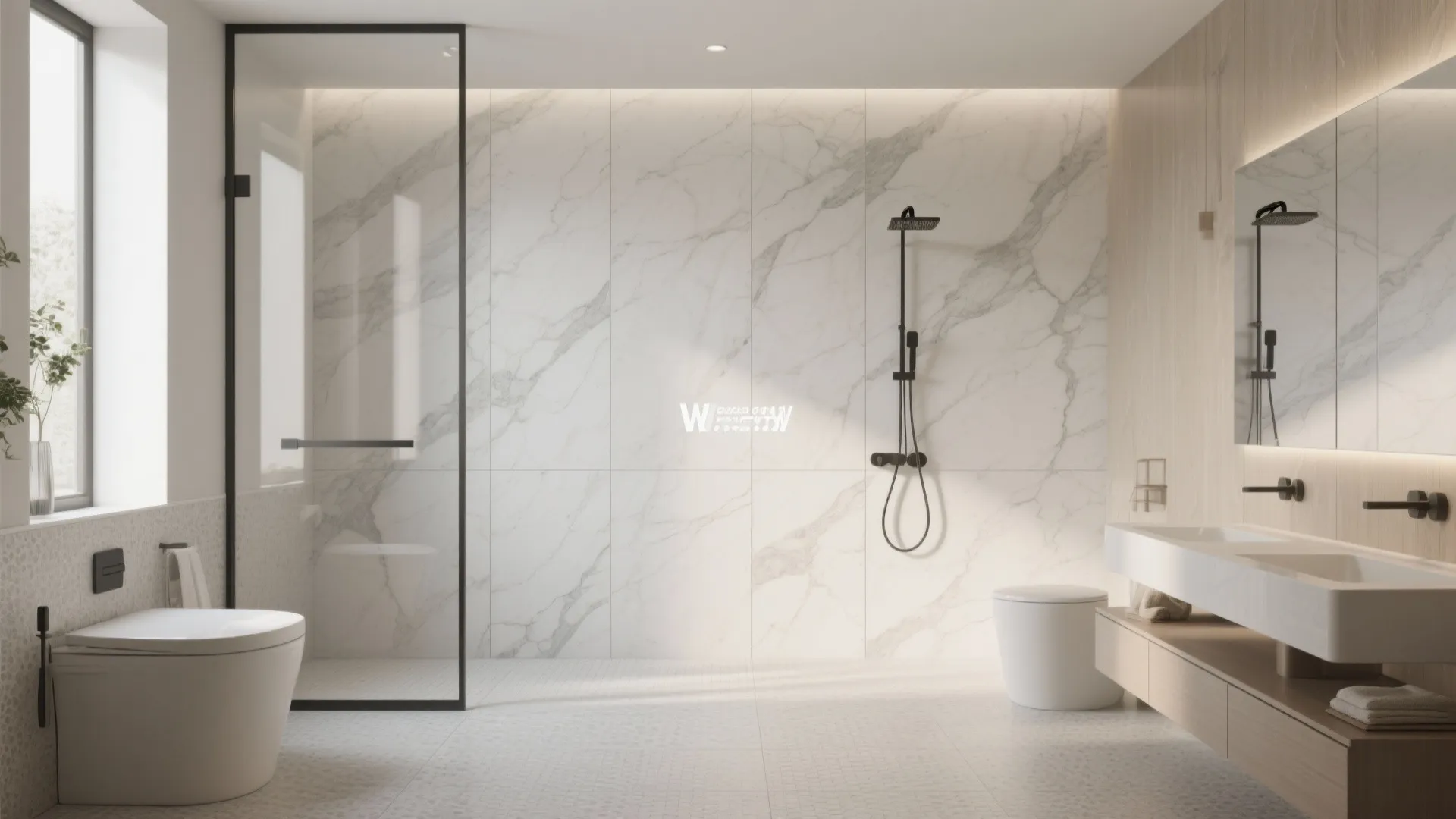 Large-Format Porcelain Slabs for Seamless Small Baths