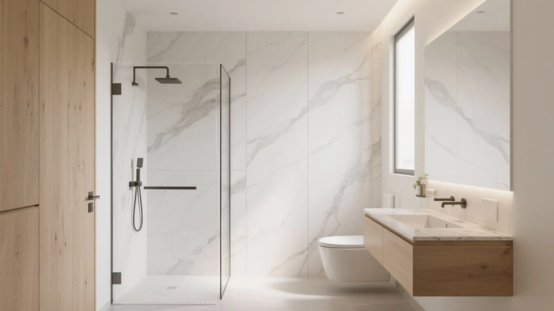 Large-format porcelain slabs on walls