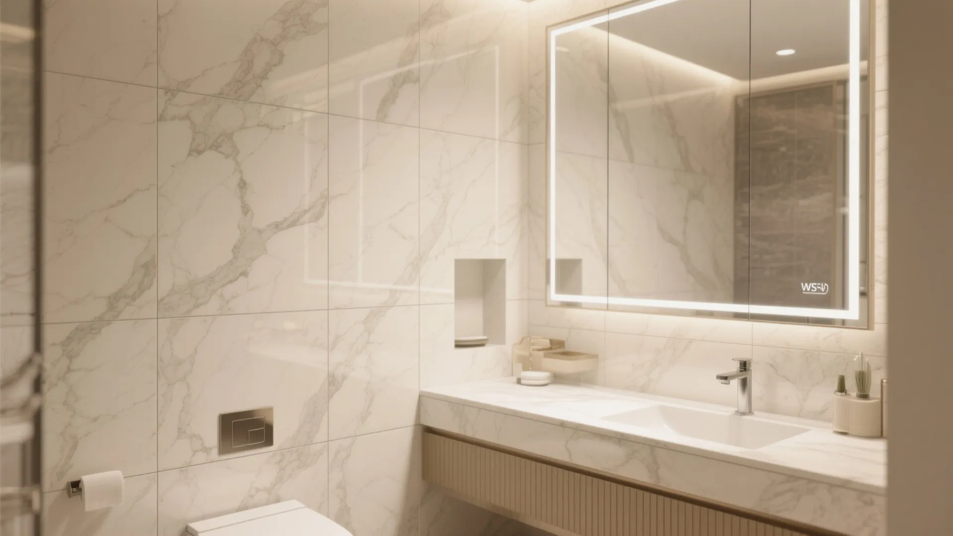 Idea 2: One statement wall in large-format porcelain