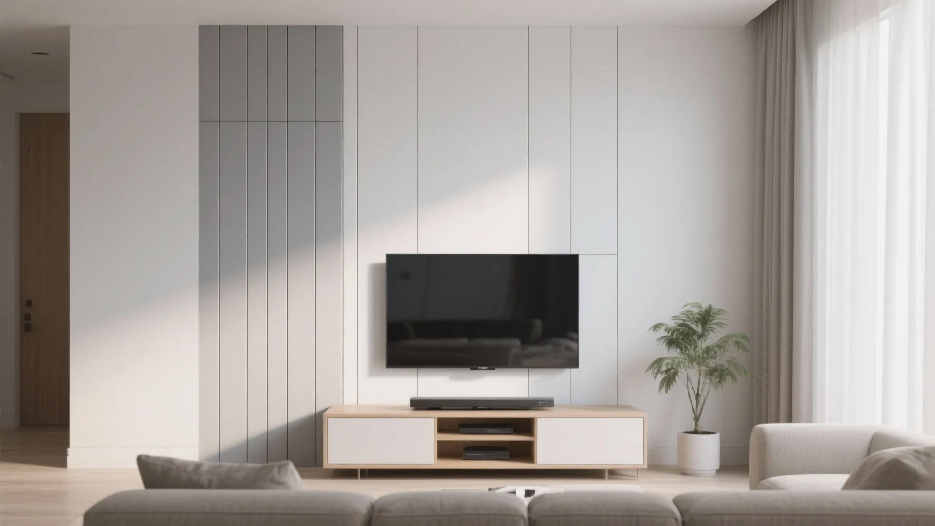 Minimalist porcelain strips for a calm accent