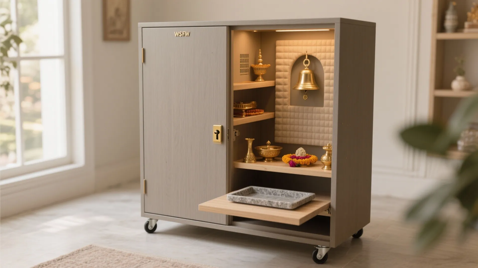 Portable mandir armoire for renters