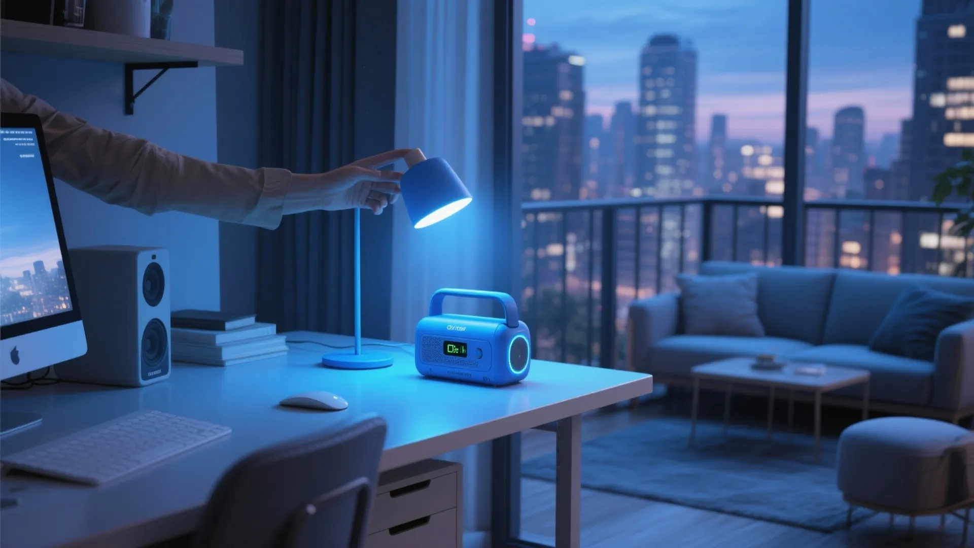 5. Portable Rechargeable Blue Table Lamp