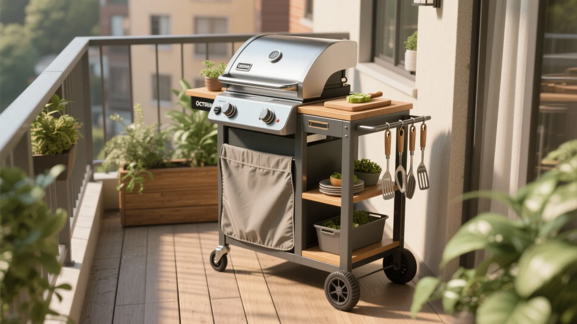 1. Portable grill plus rolling prep cart