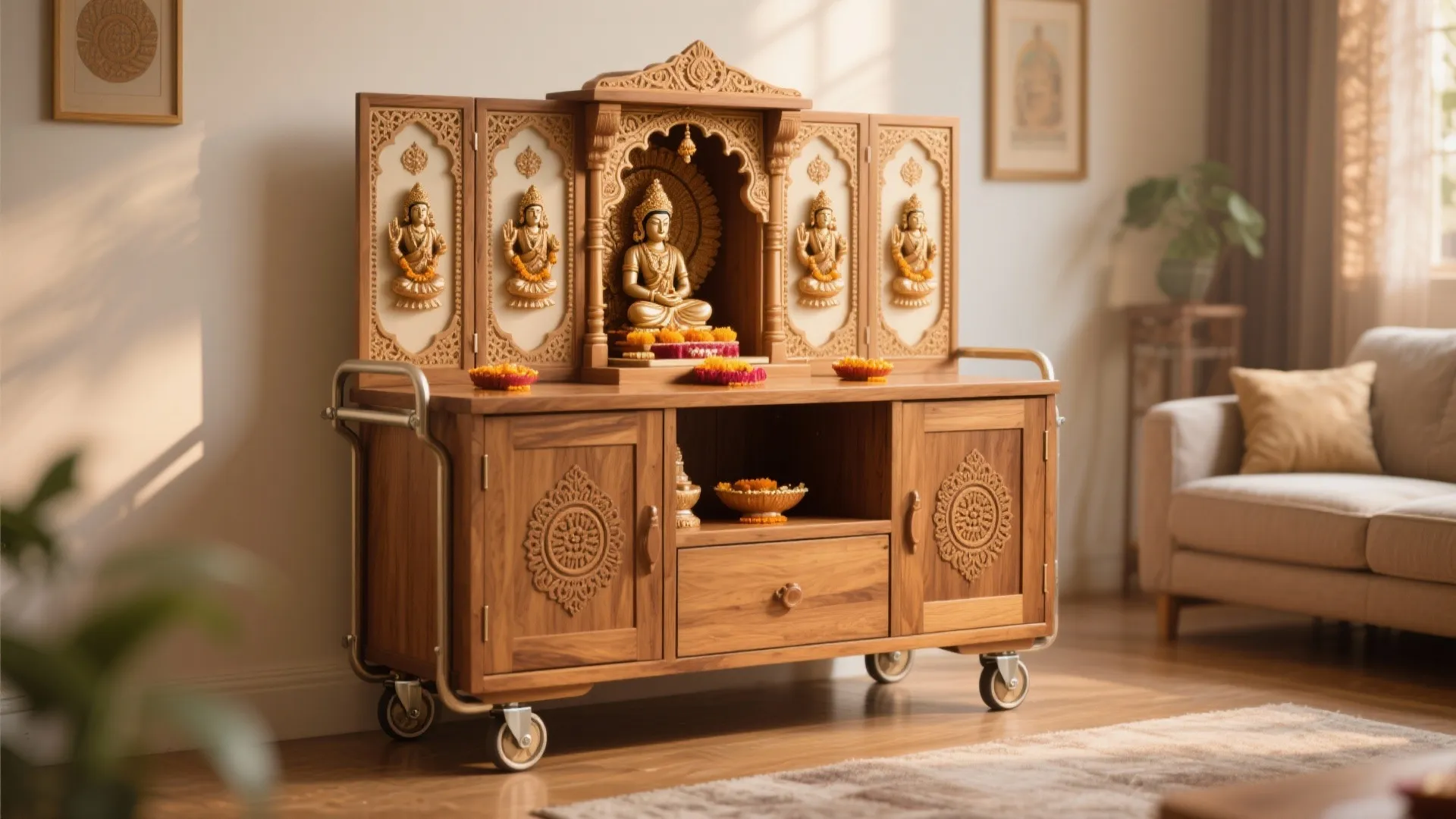 10. Portable sideboard mandir