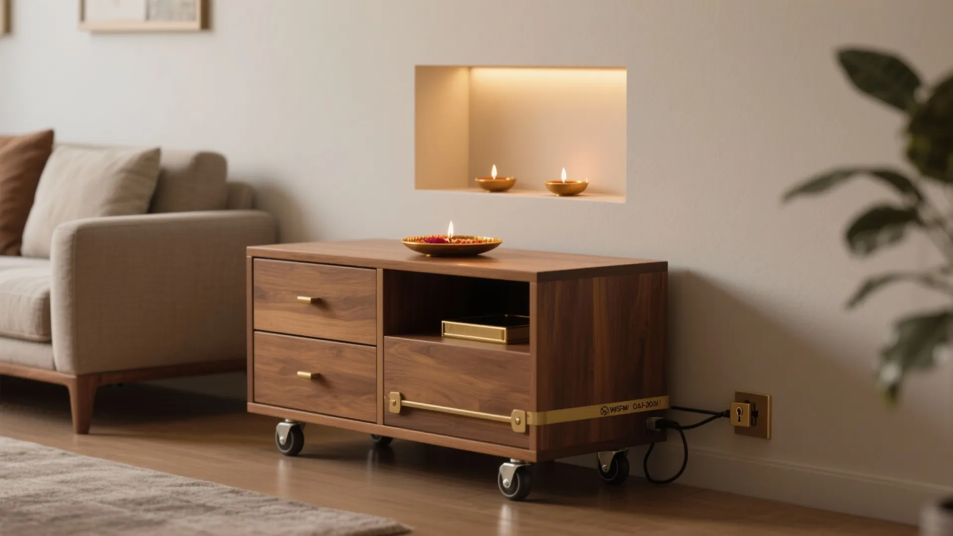 Portable Mandir on Castors for Rentals (Plug-and-Pray Flexibility)