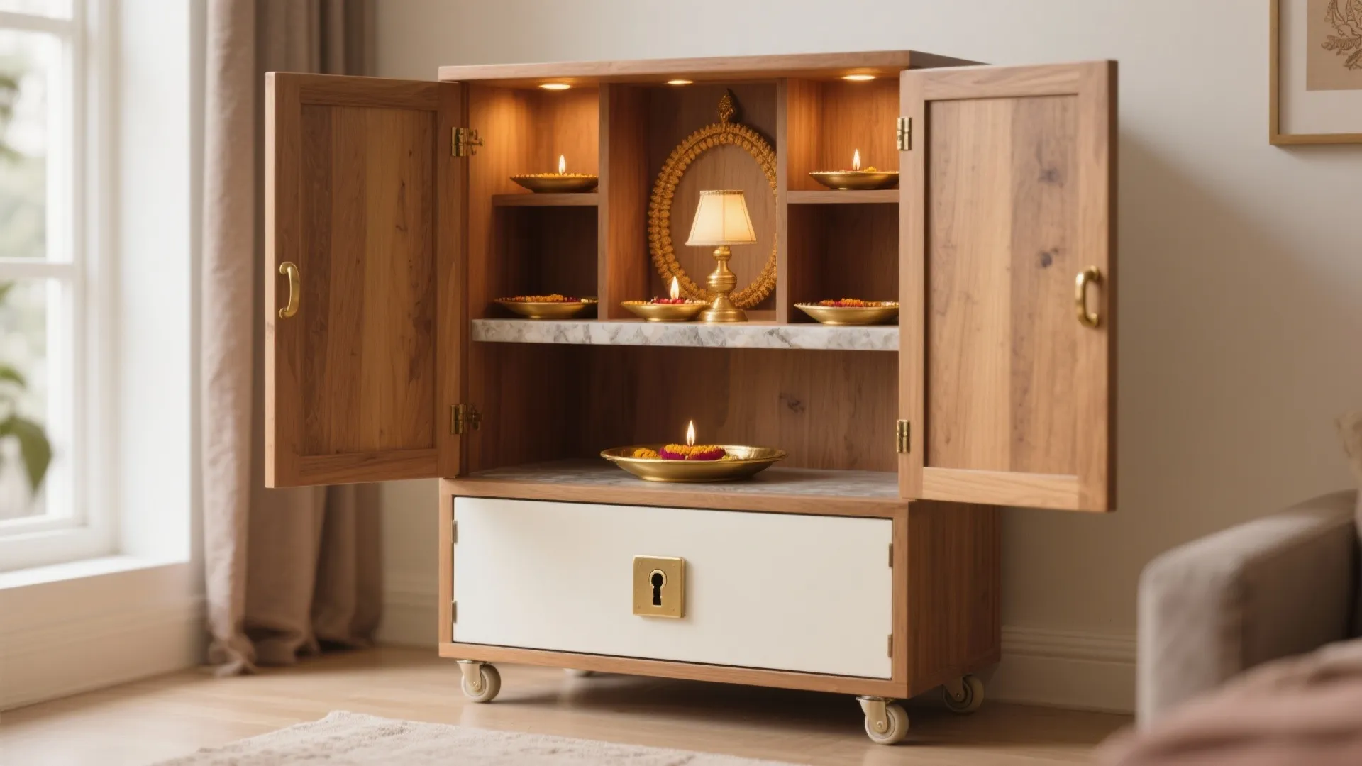 Portable mandir cabinet for renters