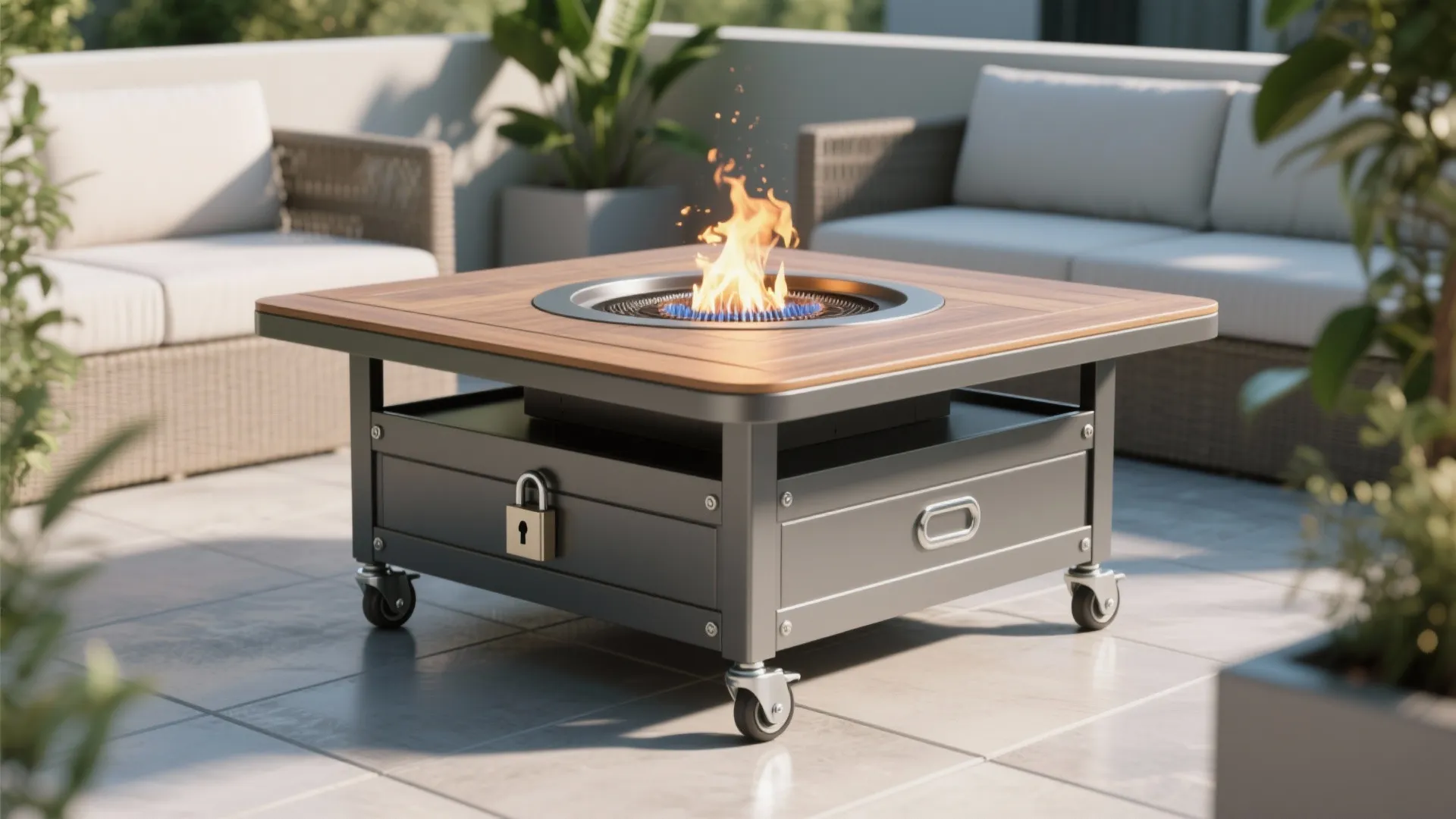 5. Portable fire pit table on wheels