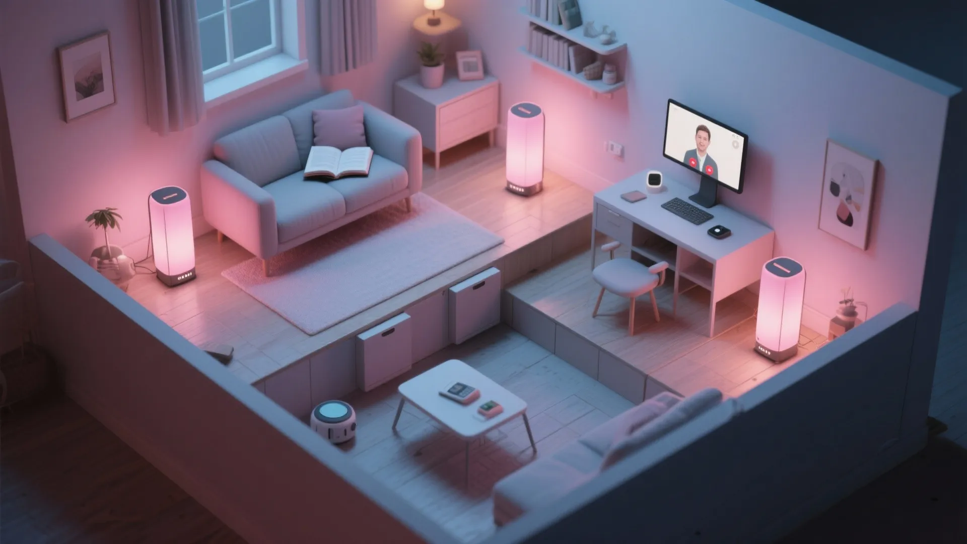 5. Portable pink lamps for flexible zoning