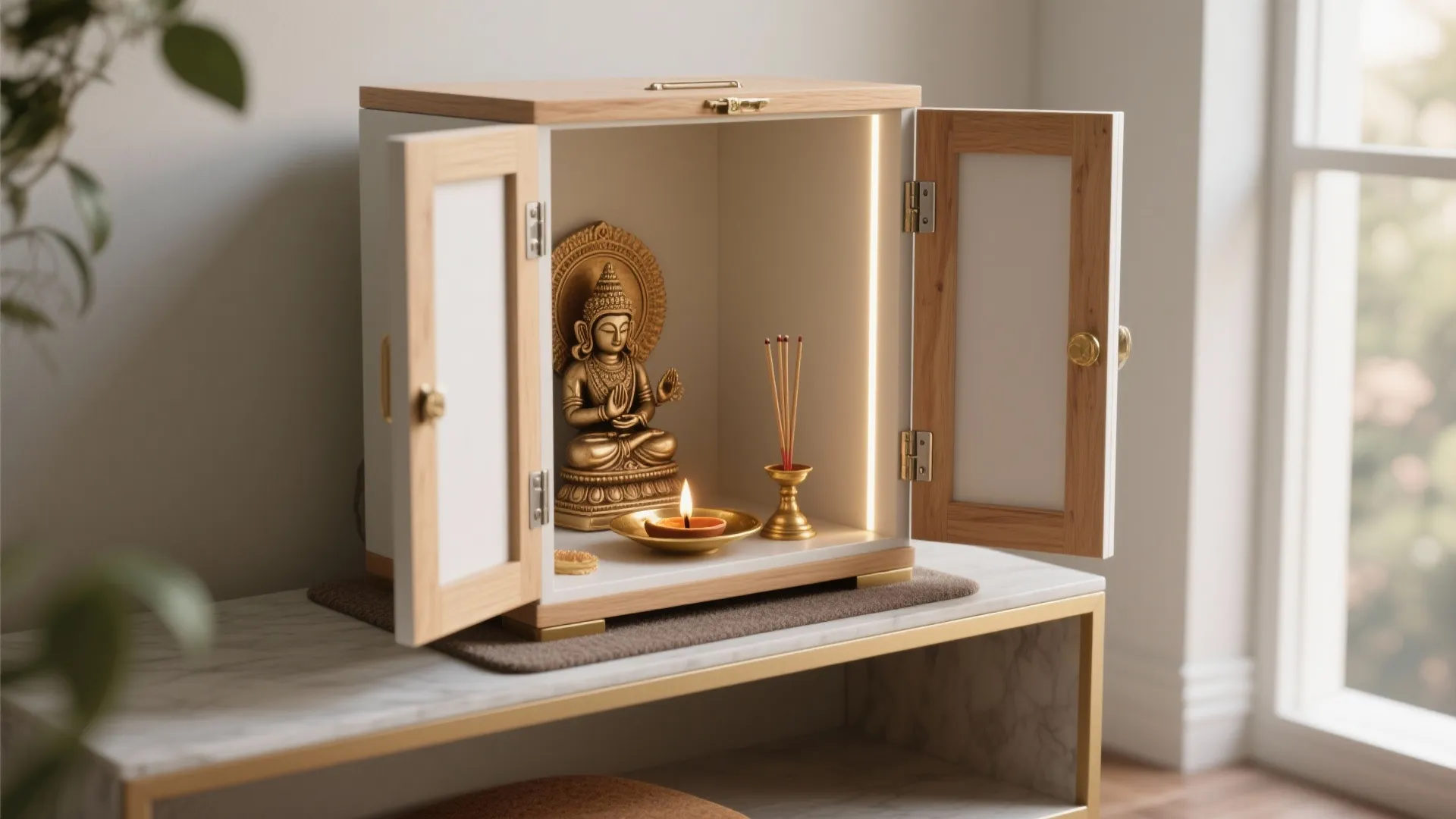 Portable Pooja Stand with Foldable Doors