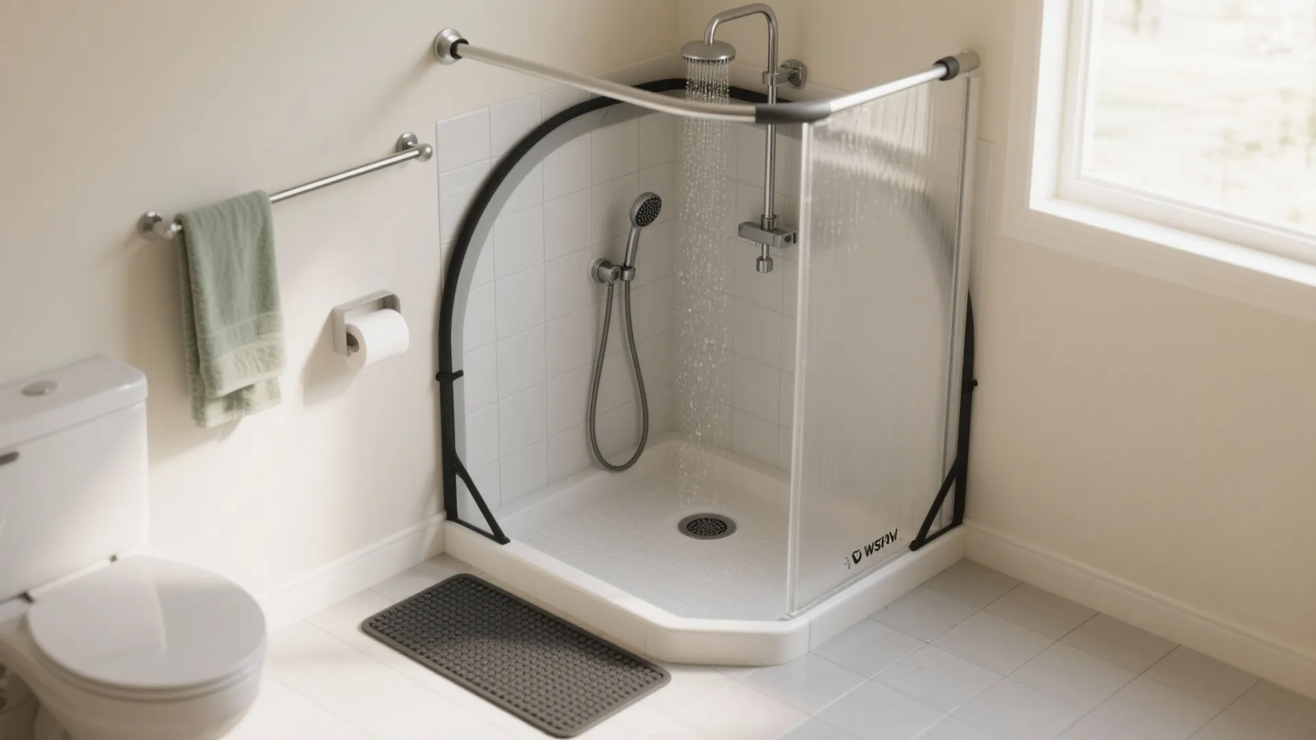 Portable shower kits and curtain-based wet zones